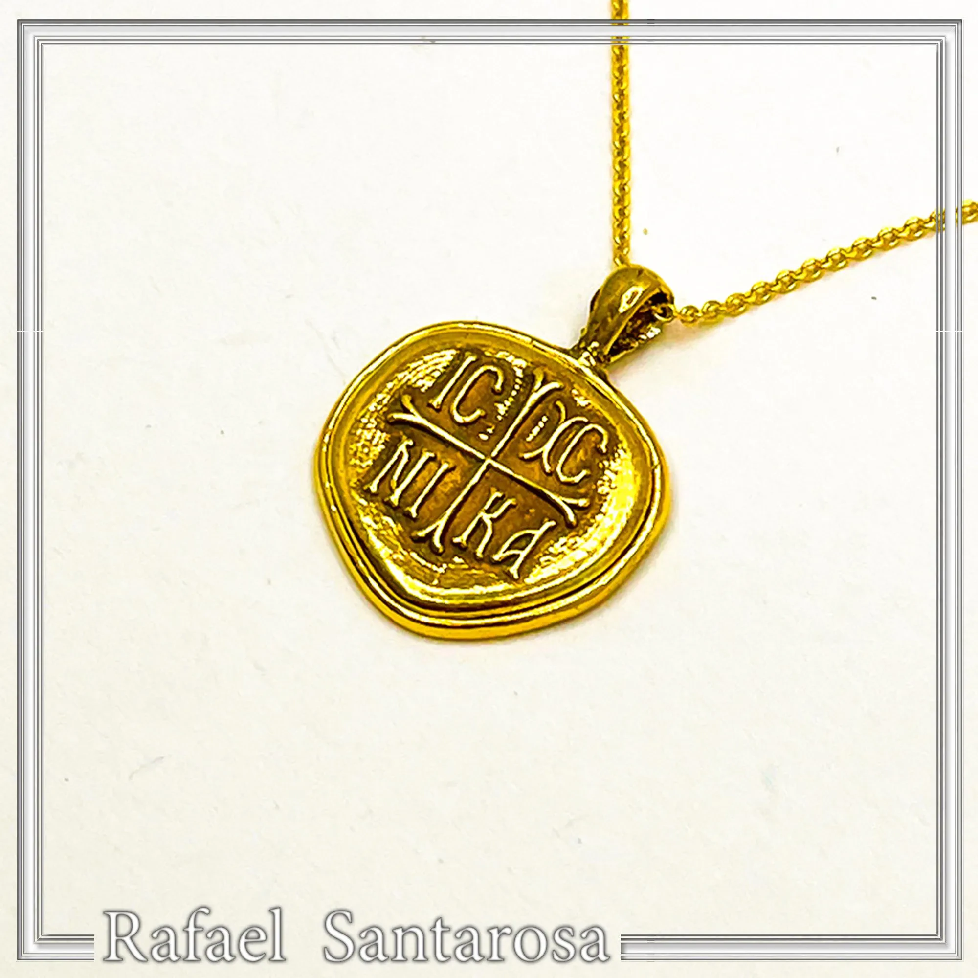 18k Gold Filled Sterling Silver Protection Christogram Cross Pendant: Christian Prayer Constantinato Charm — additional product image 5 from Rafael Santarosa Fine Jewelry