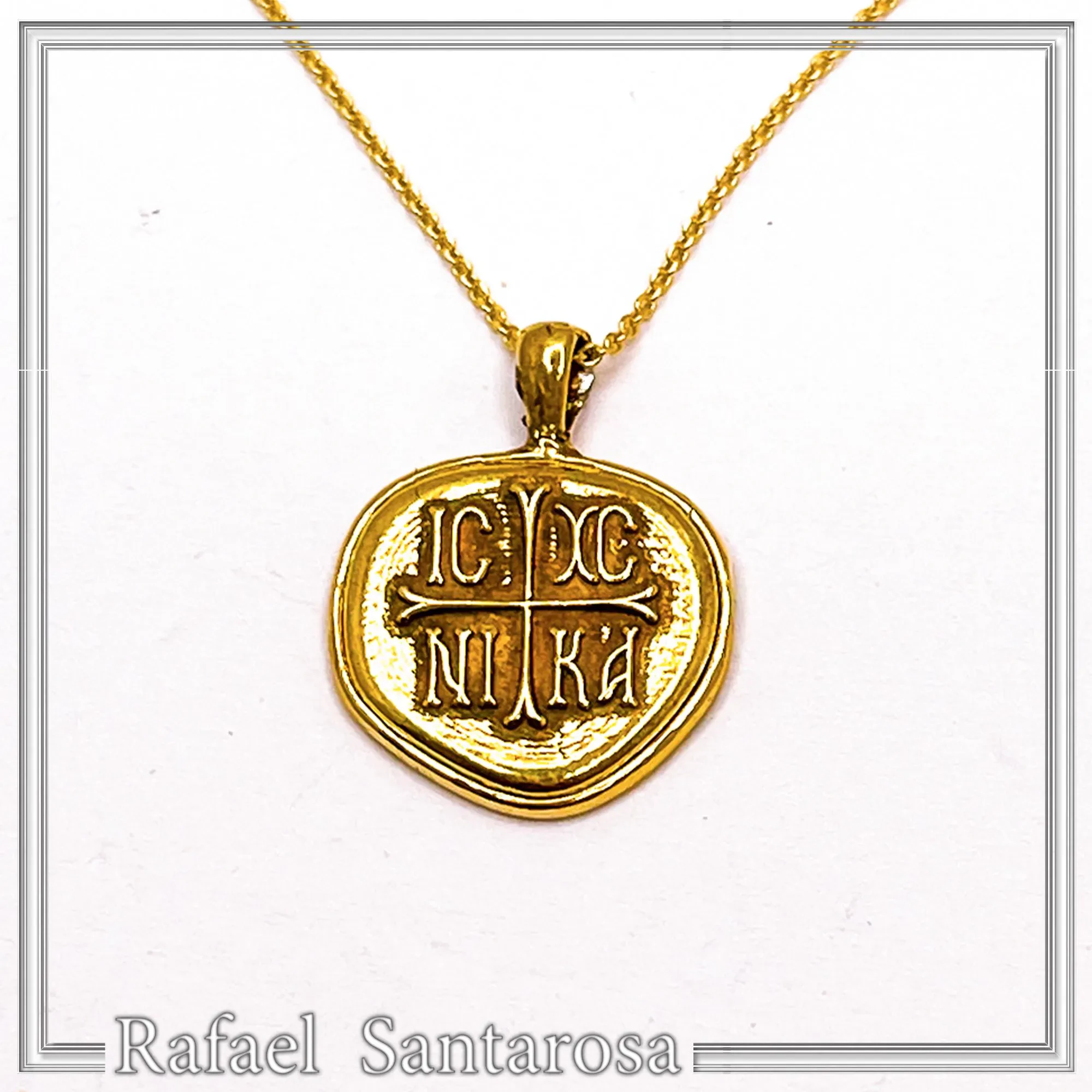 18k Gold Filled Sterling Silver Protection Christogram Cross Pendant: Christian Prayer Constantinato Charm — additional product image 4 from Rafael Santarosa Fine Jewelry