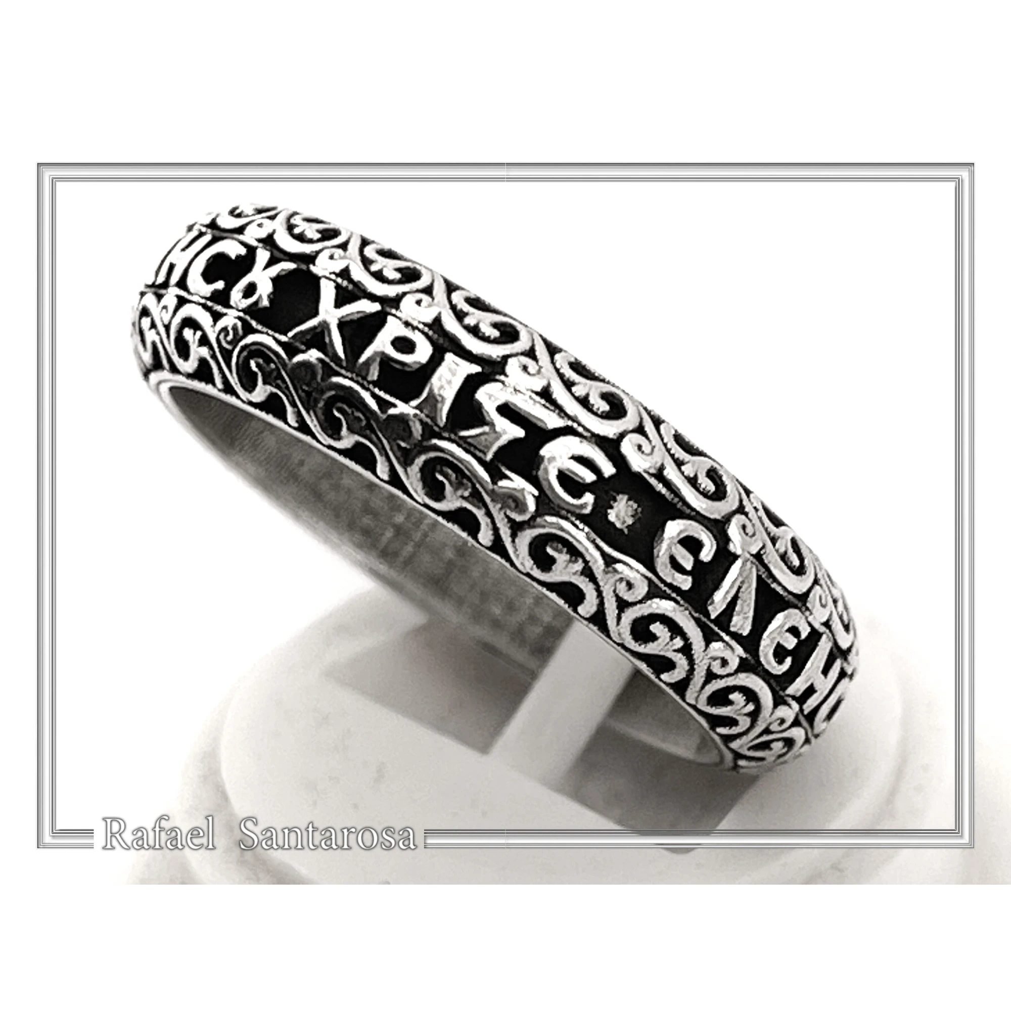 Orthodox Christian Prayer Ring: Lord Jesus Christ Have Mercy. Religious Band Oxidized Sterling Silver — additional product image 7 from Rafael Santarosa Fine Jewelry