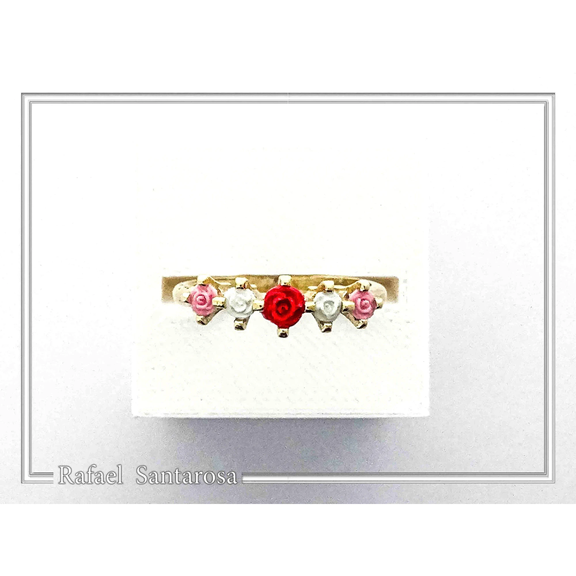 Handmade Alabaster Rose Flowers Bouquet Floral Band Ring: Sterling Silver 18k Gold Filled — additional product image 7 from Rafael Santarosa Fine Jewelry
