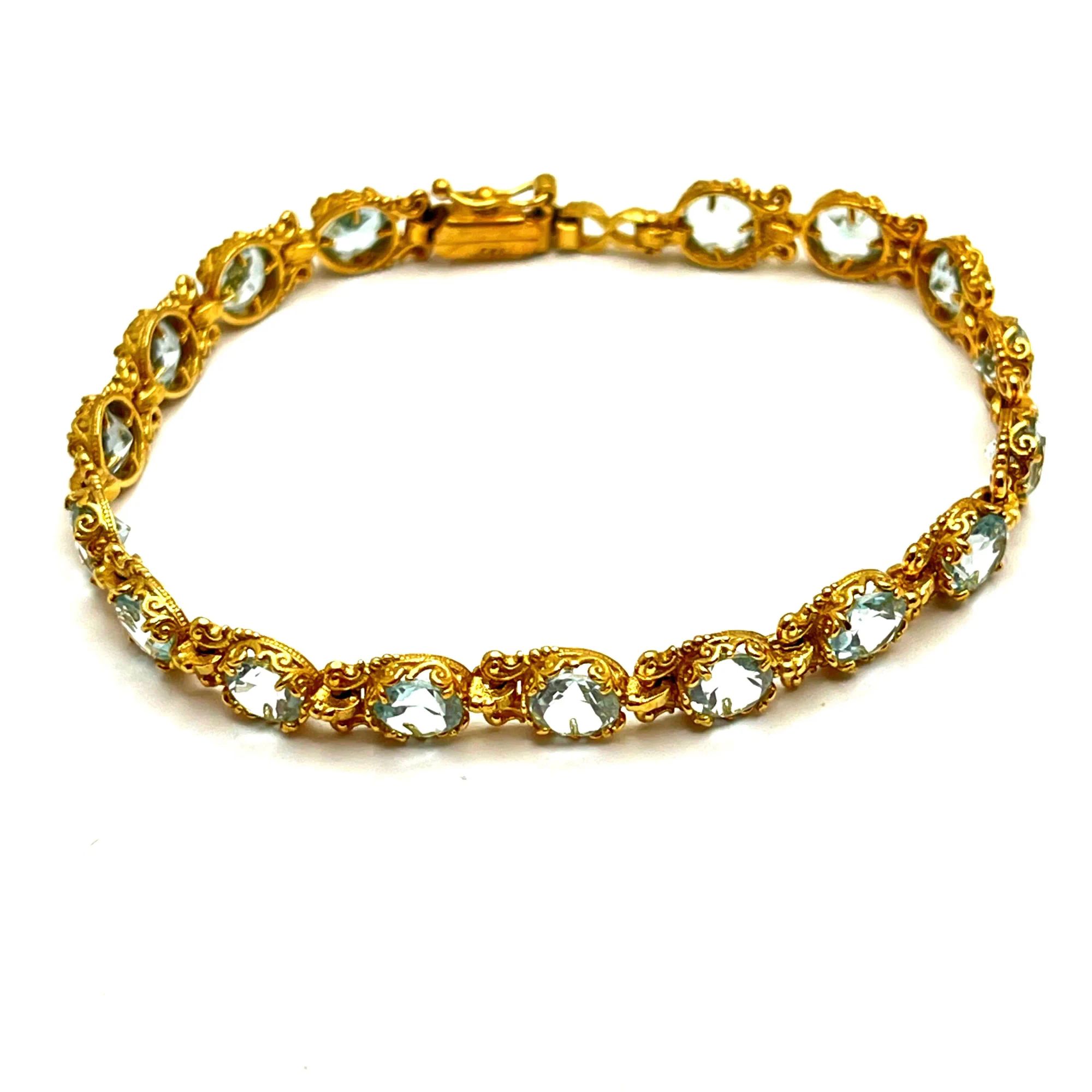 Genuine Brilliant cut Topaz Beaded Tennis Bracelet: 18K Solid Gold Byzantine Filigree Bracelet — additional product image 4 from Rafael Santarosa Fine Jewelry