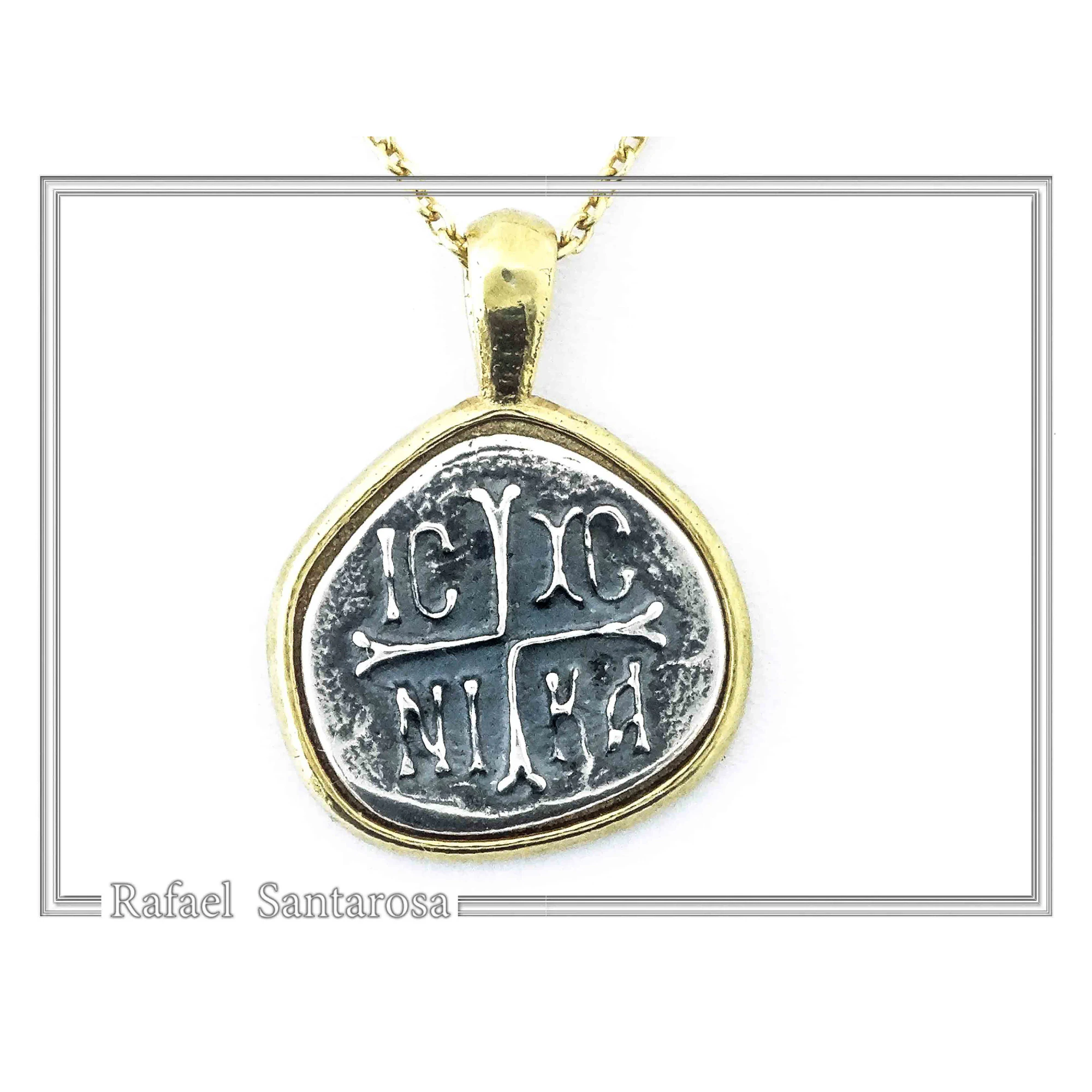 Protection cross coin Jesus Christ Wins necklace Christogram talisman Constantinato pendant oxidized sterling silver. — additional product image 3 from Rafael Santarosa Fine...