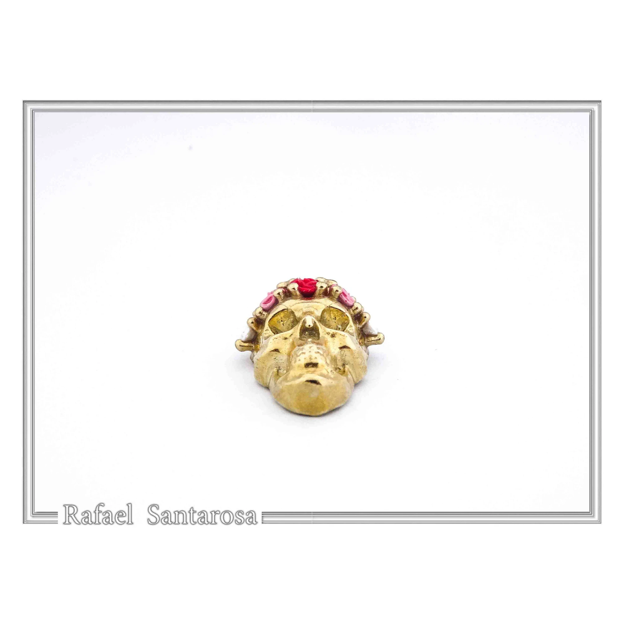 Skull With Rose Flowers Wreath Gothic Necklace: Sterling Silver 18K Gold Filled Pendant — additional product image 7 from Rafael Santarosa Fine Jewelry