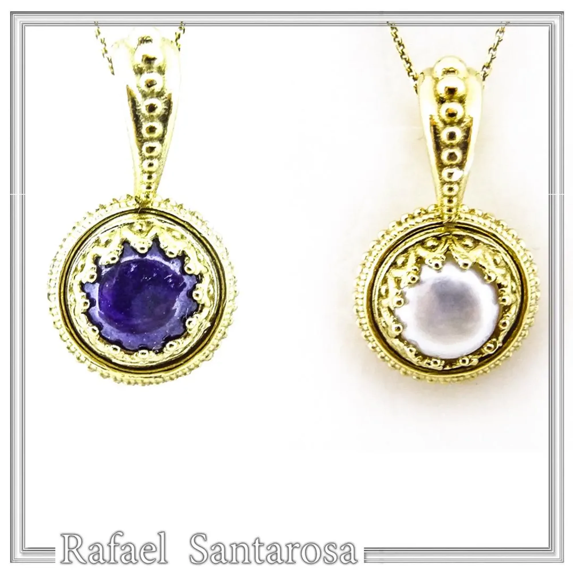 Genuine Lapis Lazuli Greek Filigree Pendant: Sterling Silver 18K Gold Filled Natural Pearl Necklace — additional product image 5 from Rafael Santarosa Fine Jewelry