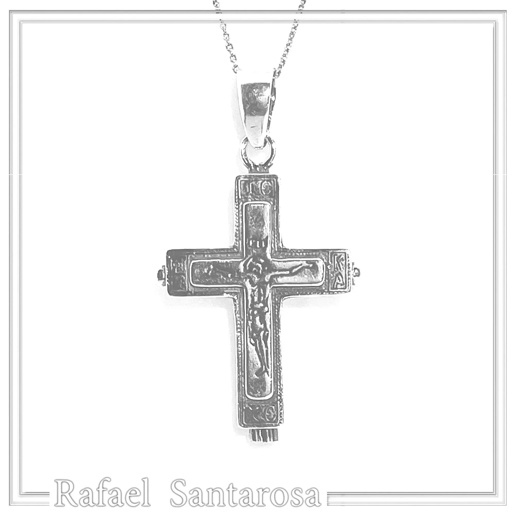 Byzantine Locket Pendant Reliquary Cross Necklace: Oxidized Sterling Silver — additional product image 6 from Rafael Santarosa Fine Jewelry