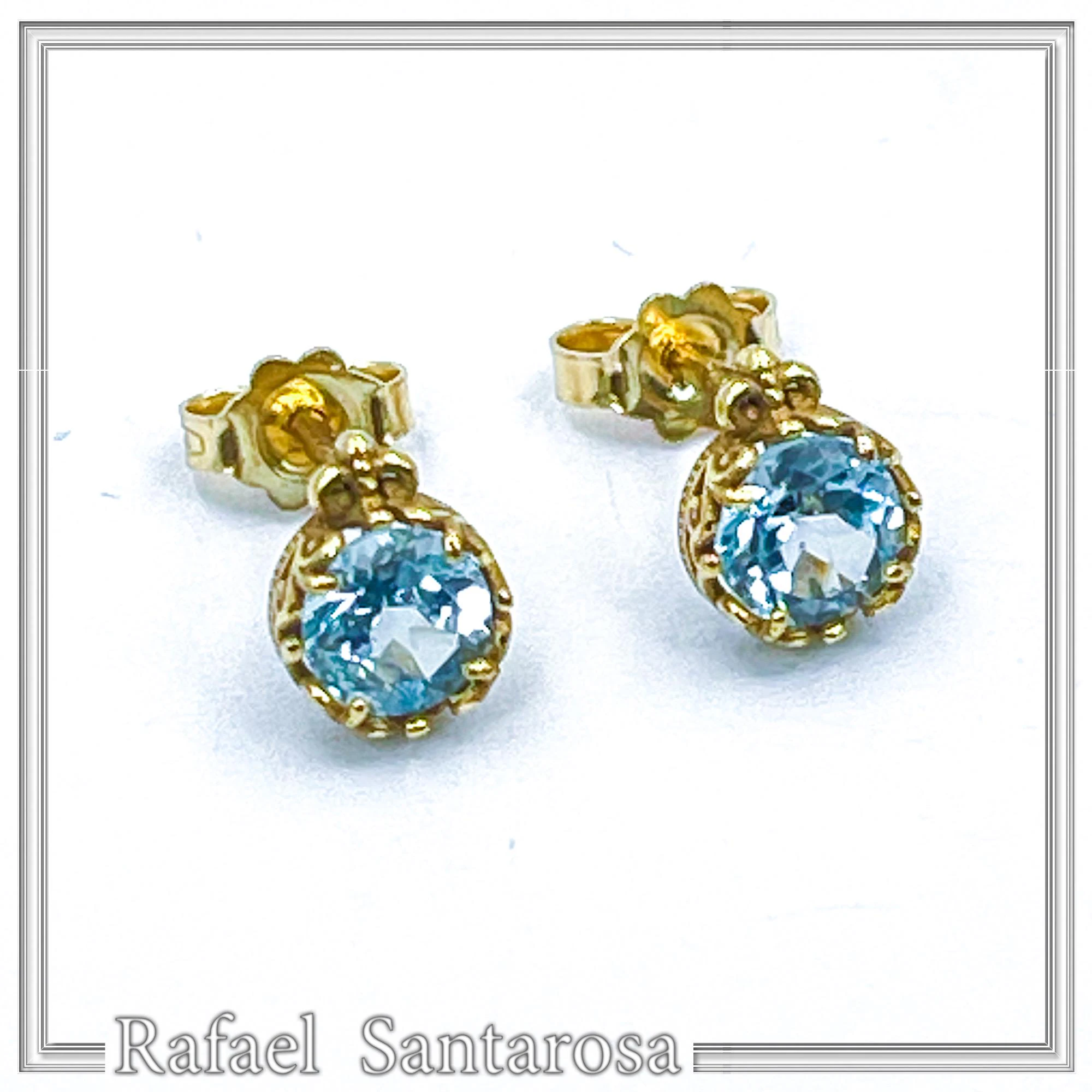 18K Solid Gold Filigree Earrings with Natural Sky-Blue Topaz Brilliant Cut and Byzantine Decoration — additional product image 9 from Rafael Santarosa Fine Jewelry