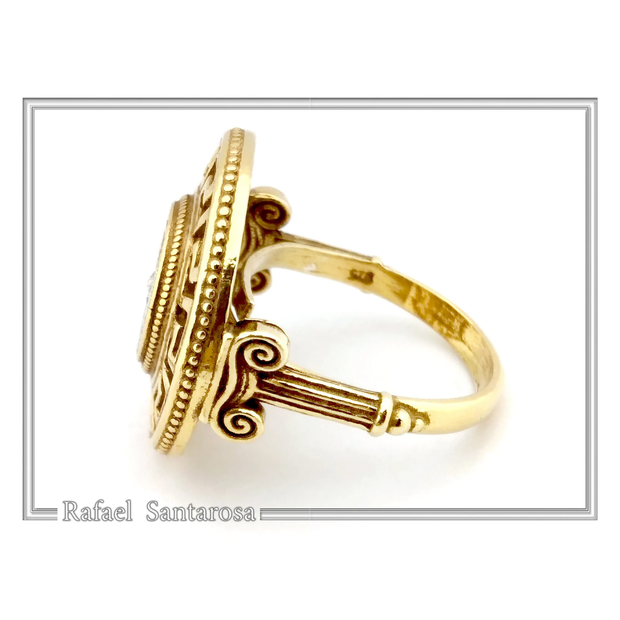 Athena Owl Coin Greek Key Ring with Greek Columns: Oxidized & Gold Filled Sterling Silver — additional product image 2 from Rafael Santarosa Fine Jewelry