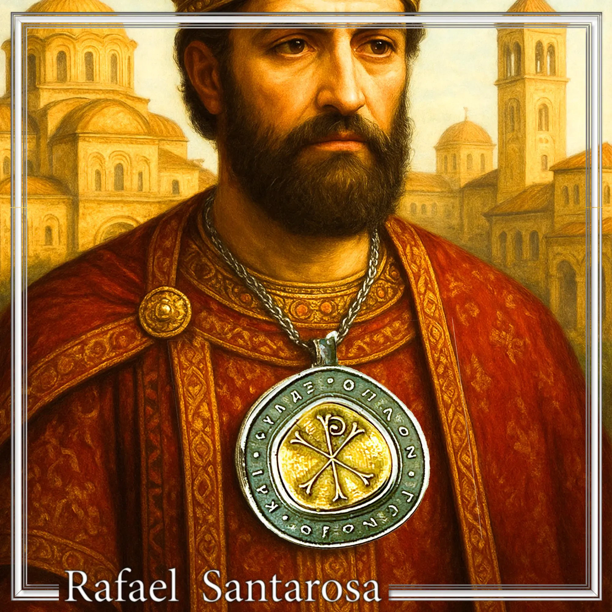18k Gold Chi Ro Christogram on Oxidized Sterling Silver Pendant: Byzantine prayer inscription Talisman — additional product image 10 from Rafael Santarosa Fine Jewelry