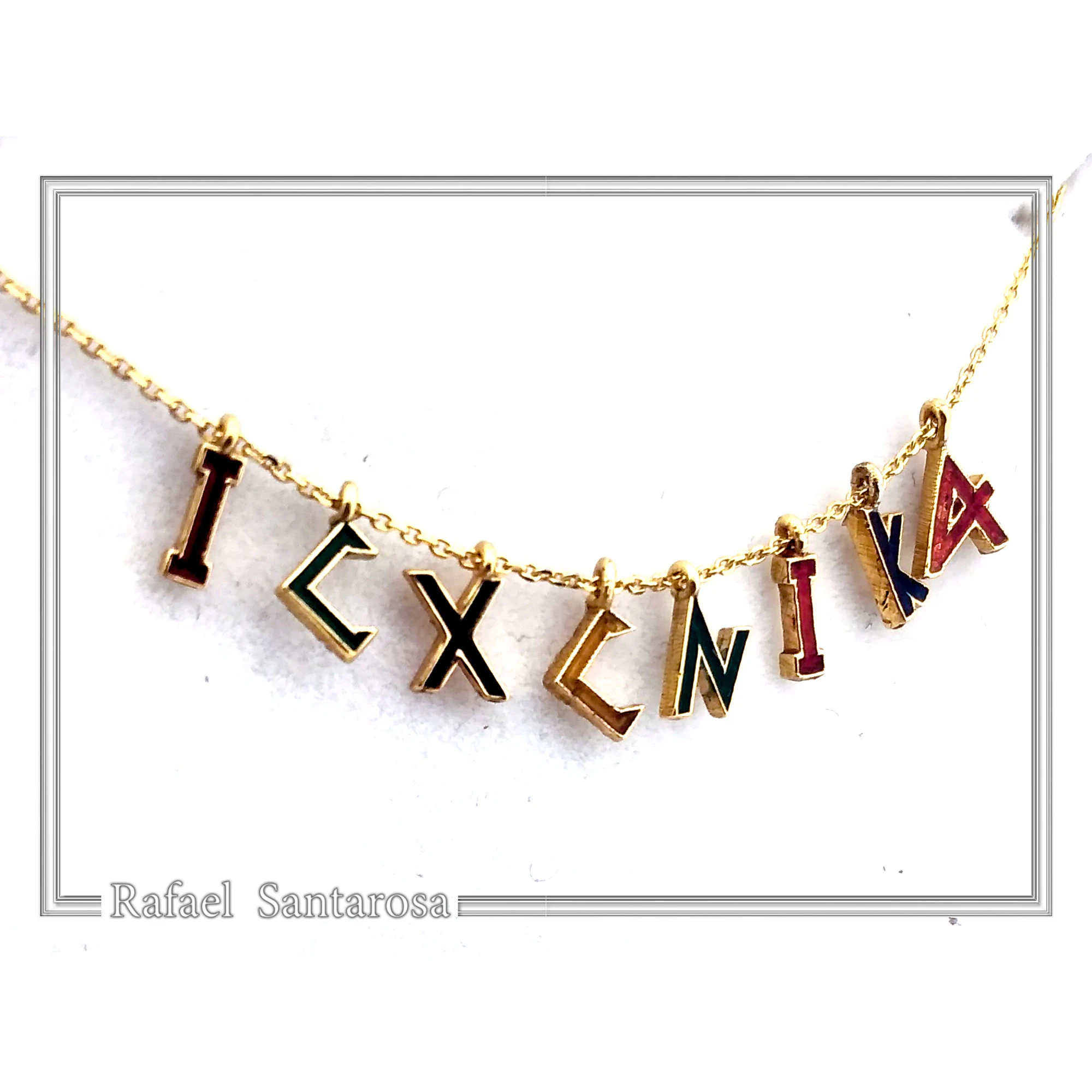 ICXC NIKA Christogram Talisman Beaded Necklace: Multi Color Enamel, 18k Gold Filled Silver — additional product image 4 from Rafael Santarosa Fine Jewelry