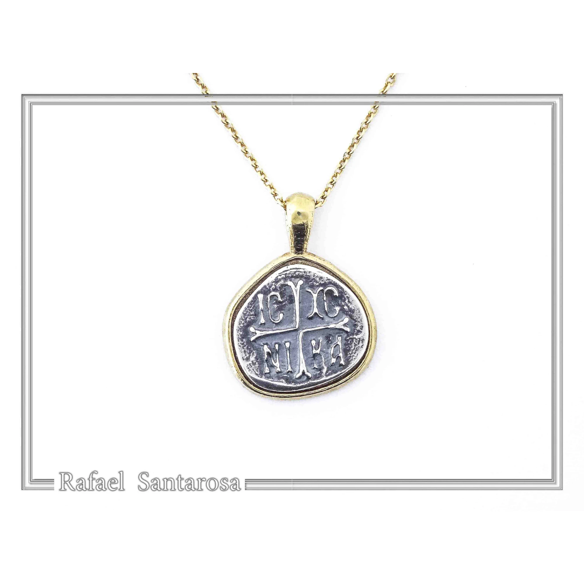 Protection cross coin Jesus Christ Wins necklace Christogram talisman Constantinato pendant oxidized sterling silver. — additional product image 4 from Rafael Santarosa Fine...