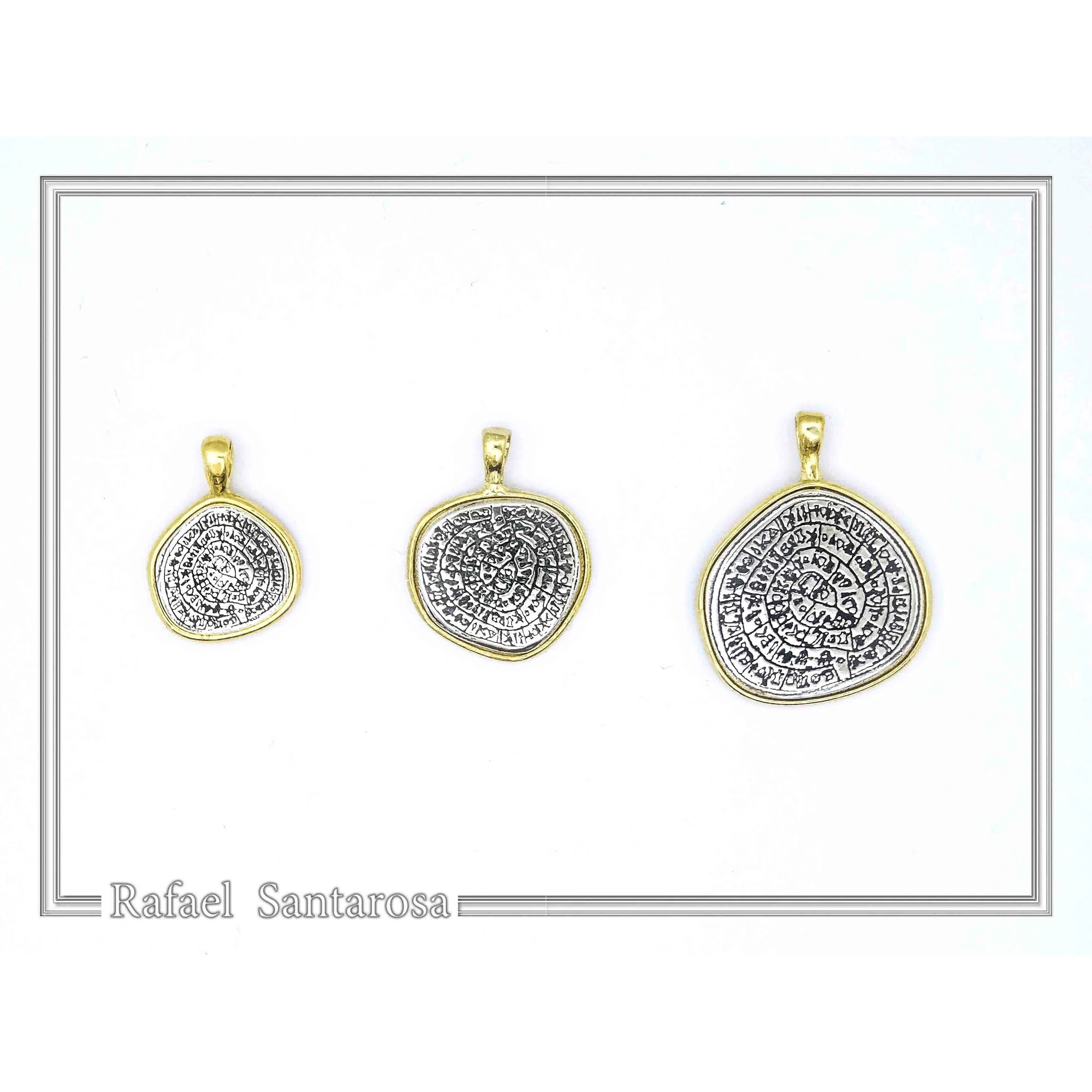 Ancient Greek Calendar Charm Phaistos Disc Pendant: Oxidized Sterling Silver, 18k Gold-Filled, — additional product image 7 from Rafael Santarosa Fine Jewelry