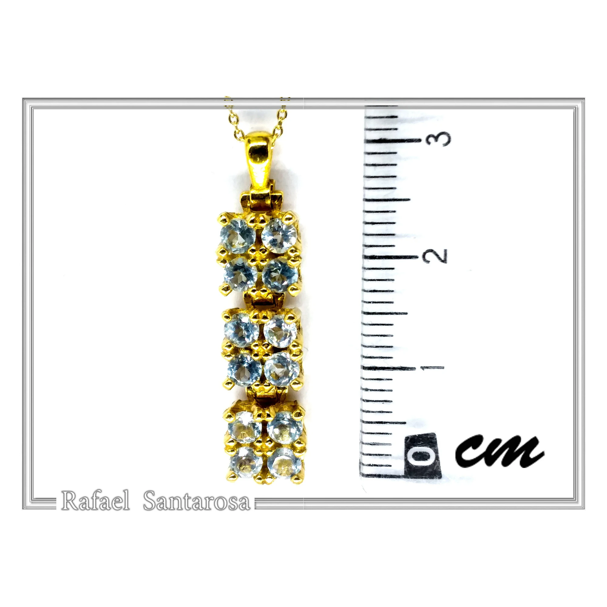 Natural Sky Blue Topaz Beaded Dangle Pendant: Silver 18k Gold Filled, Brilliant Cut Gems — additional product image 8 from Rafael Santarosa Fine Jewelry