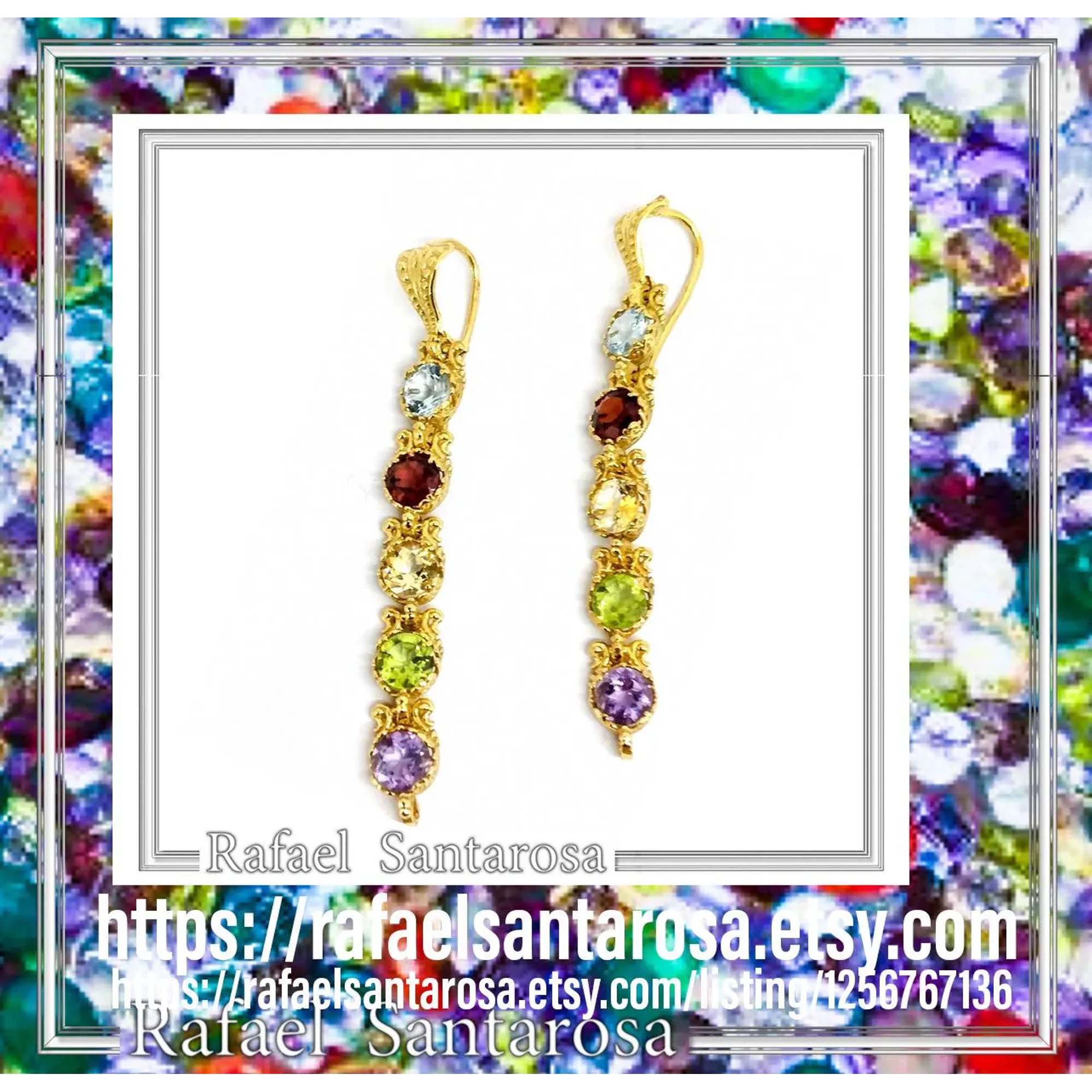 Byzantine Filigree Multi Gemstone Dangle Beaded Earrings: 18k Gold-Filled Sterling Silver — additional product image 10 from Rafael Santarosa Fine Jewelry