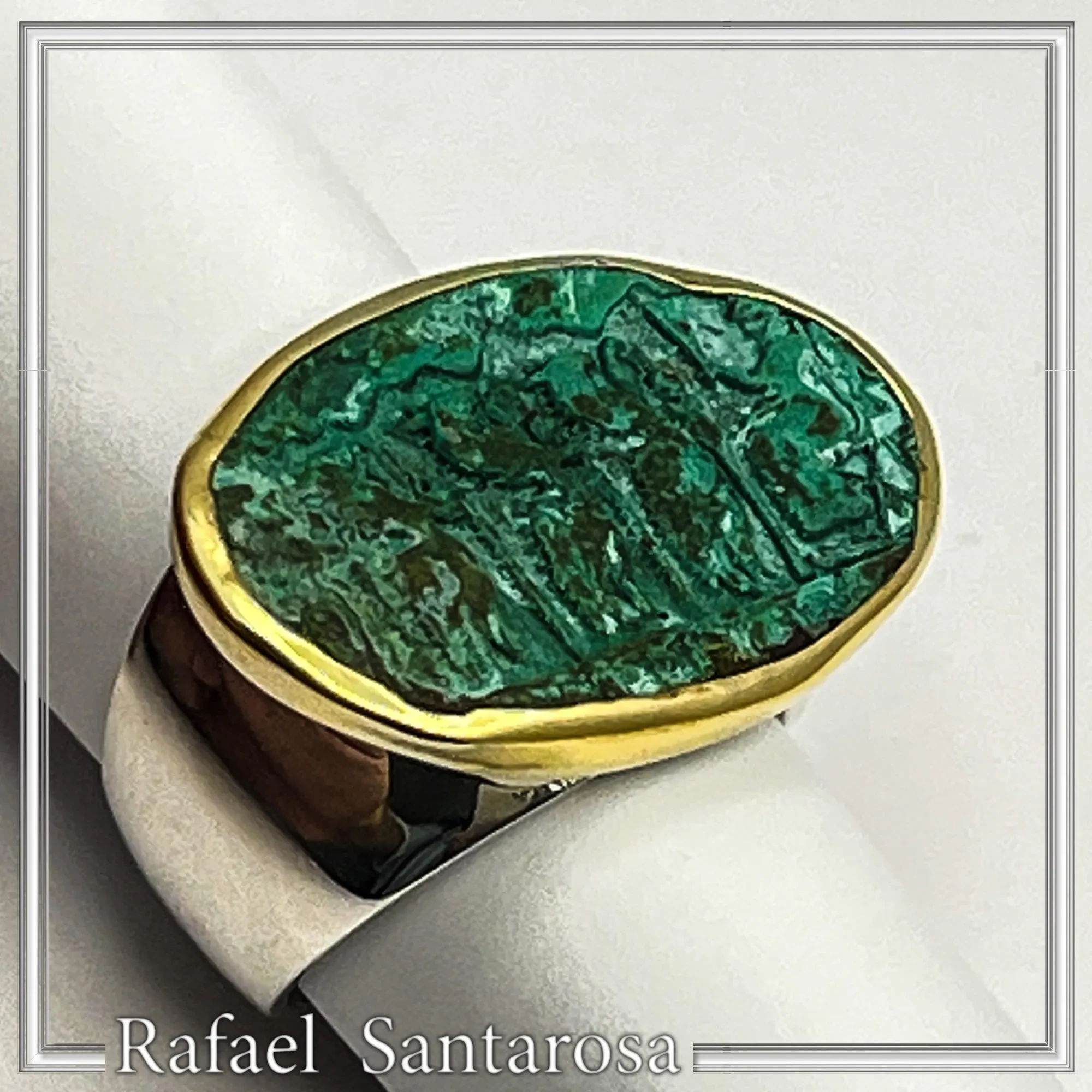 Minoan Sacred Scene Ring, Oxidised Copper, 14K Gold Bezel, Sterling Silver Band — additional product image 8 from Rafael Santarosa Fine Jewelry