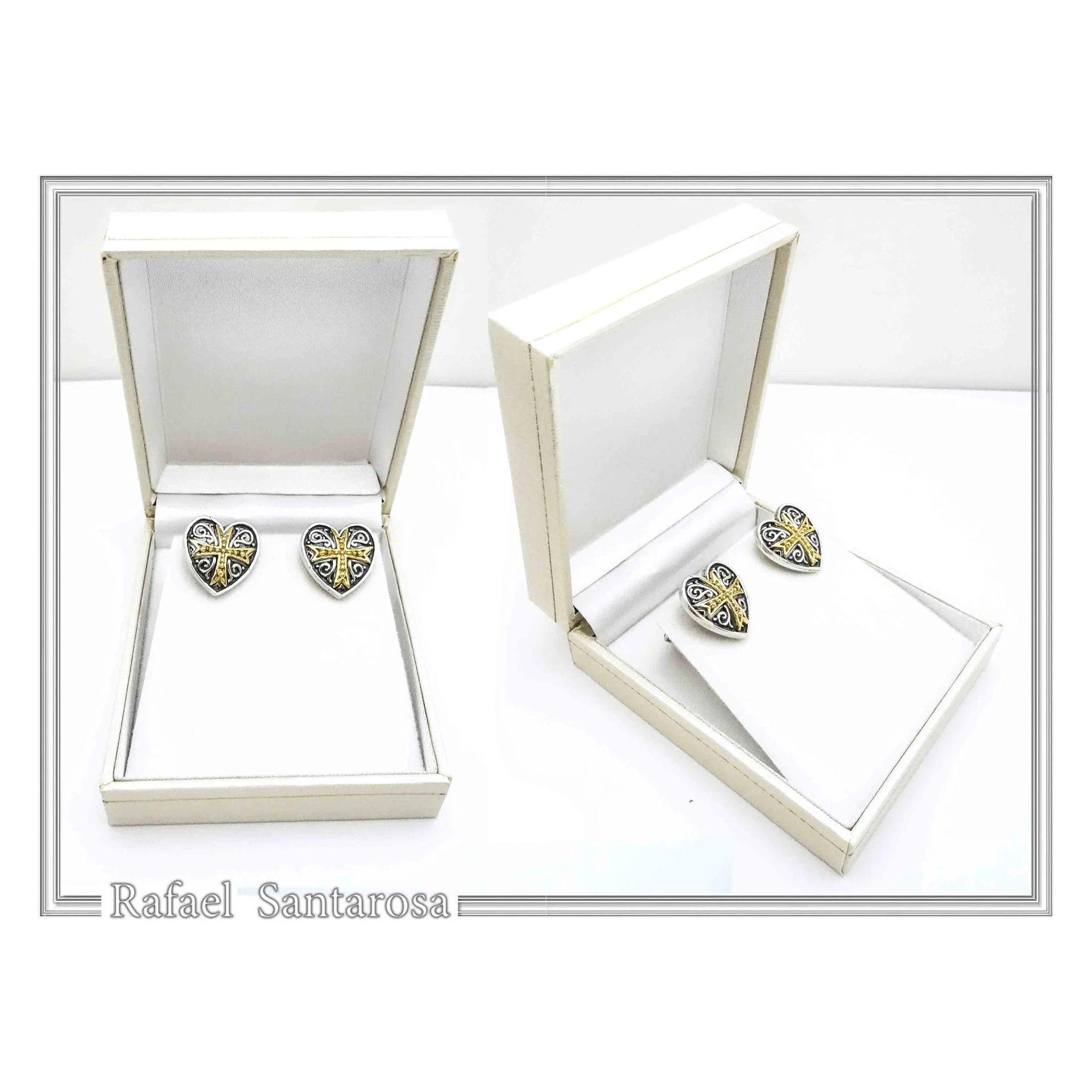 Knights Holy Herat Maltese Cross Cufflinks: Oxidized Sterling Silver, 18k Gold-Filled Byzantine Decoration — additional product image 9 from Rafael Santarosa Fine Jewelry
