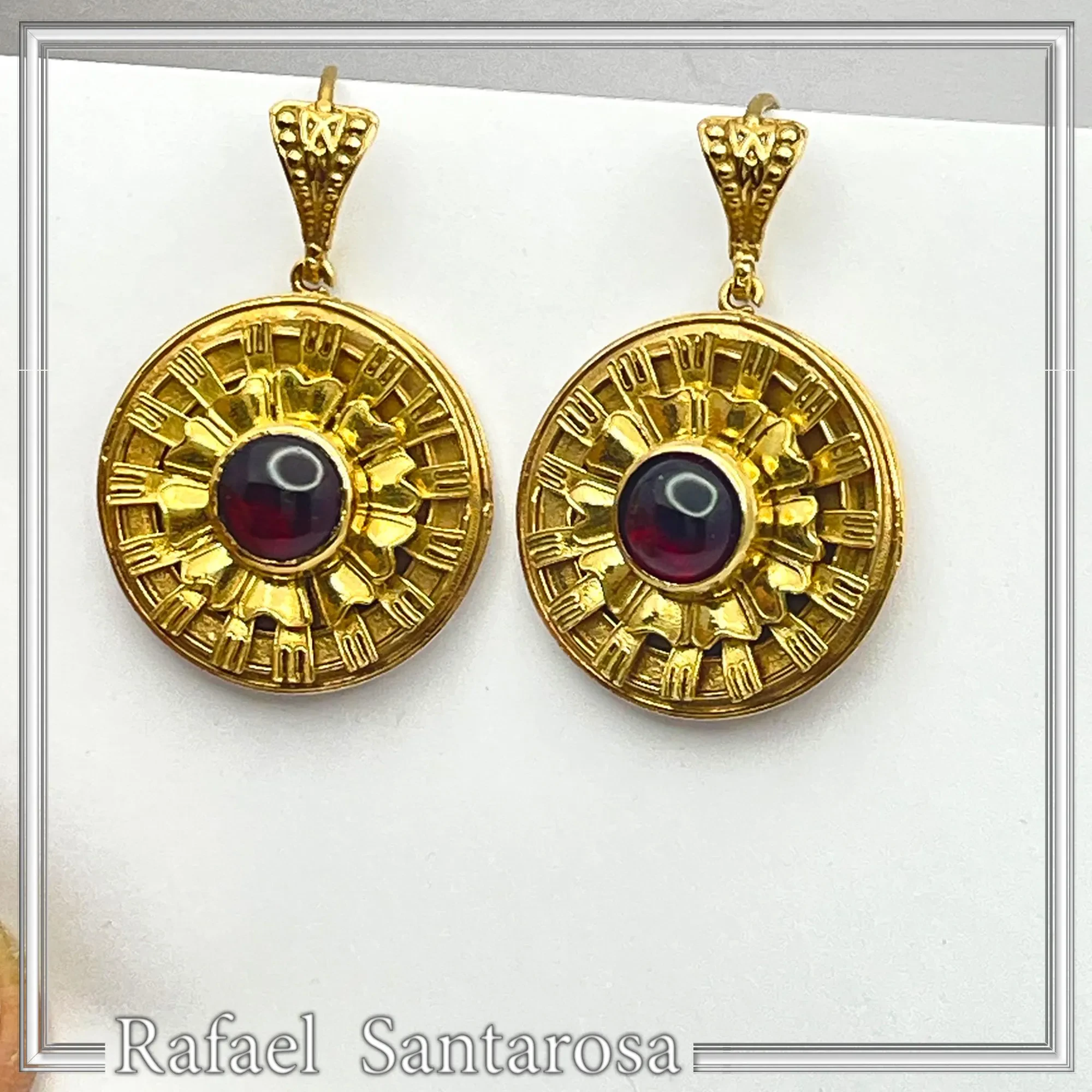 Ancient Greek Garnet Earrings, 18K Gold Filled Sterling Silver, Greek Museum Inspired — additional product image 5 from Rafael Santarosa Fine Jewelry