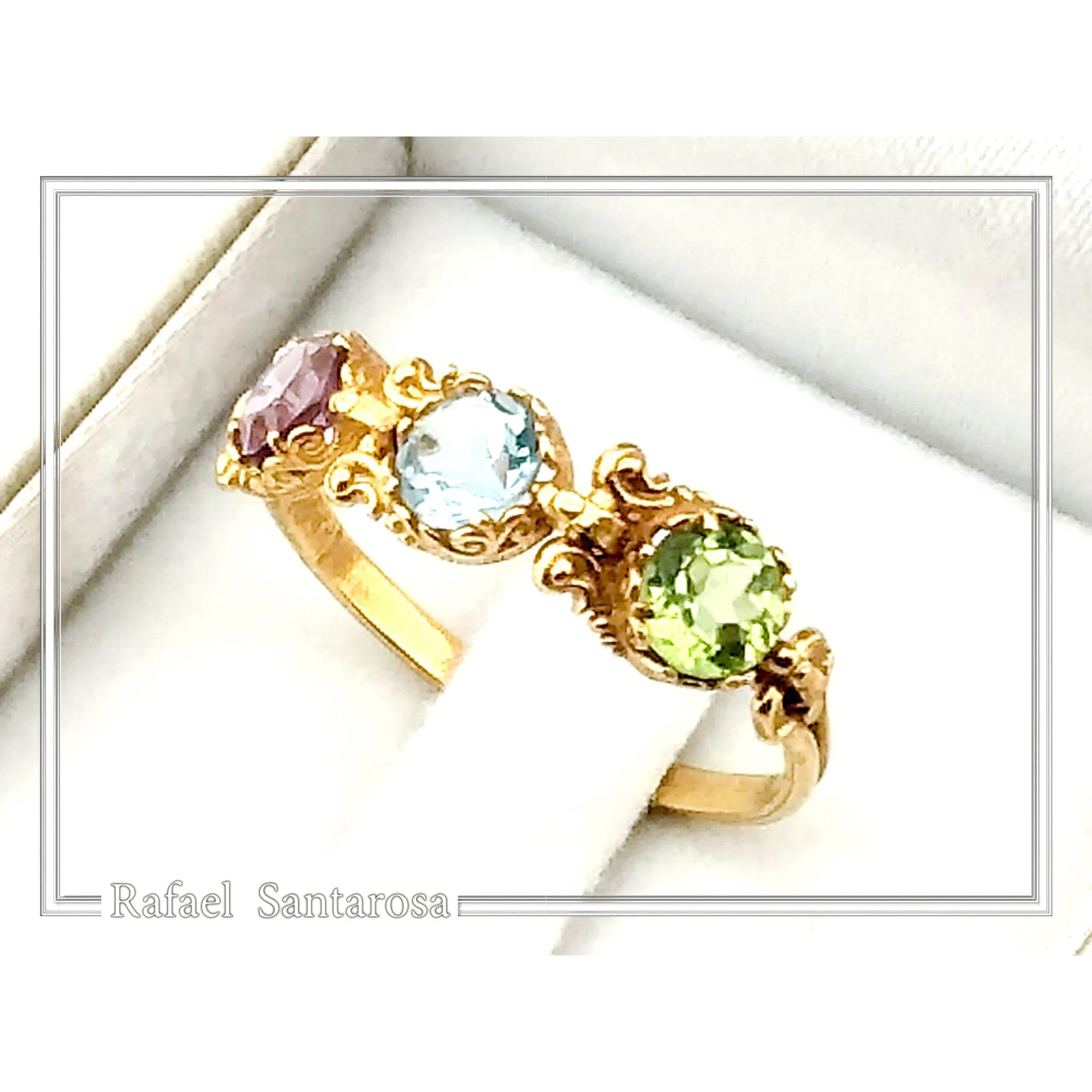 Filigree Byzantine Genuine Amethyst, Topaz & Peridot beaded Ring: Sterling Silver 18k Gold Filled — additional product image 8 from Rafael Santarosa Fine Jewelry