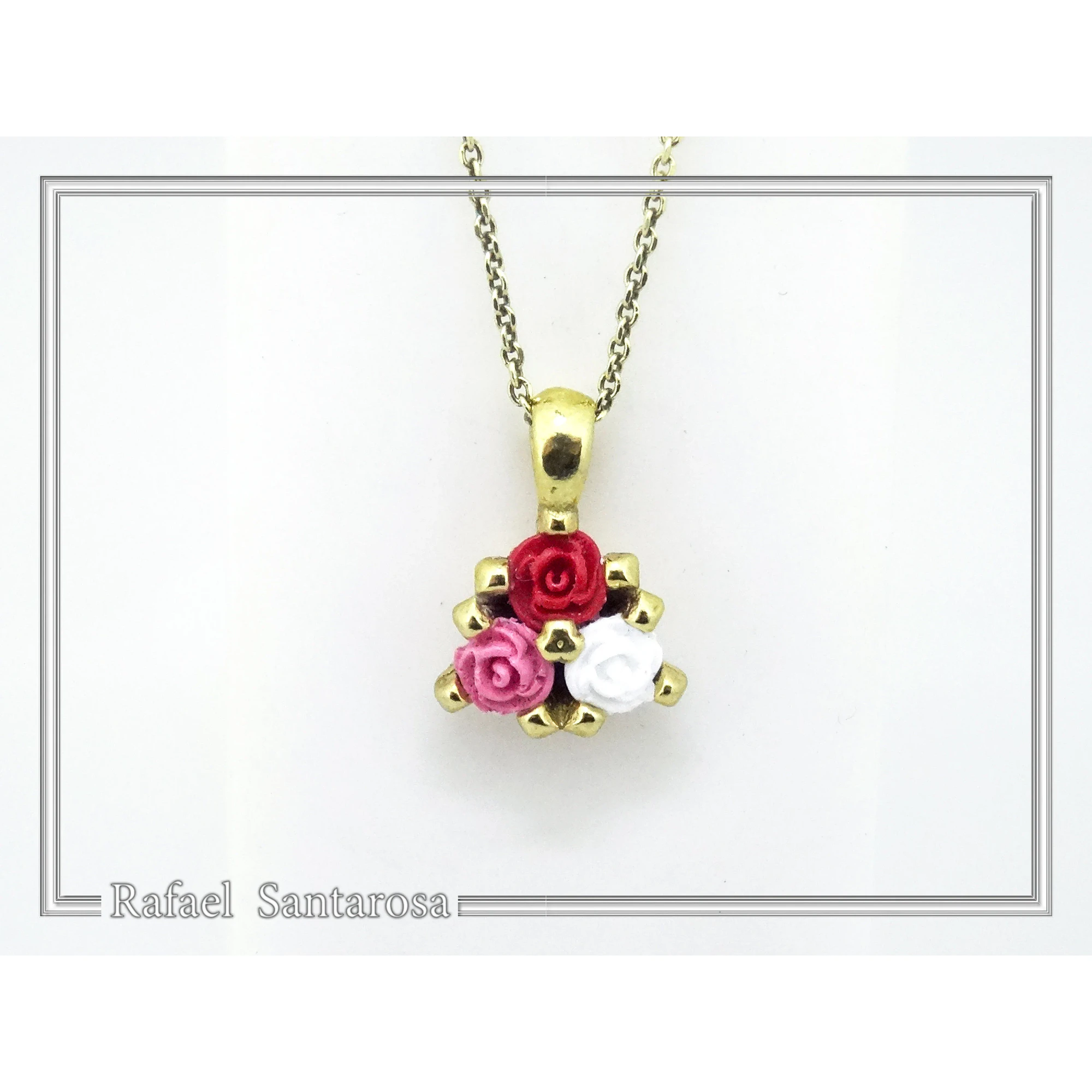Handmade Rose flowers Pendant Necklace: 18K Gold-Filled Sterling Silver Floral Charm for girls — additional product image 5 from Rafael Santarosa Fine Jewelry