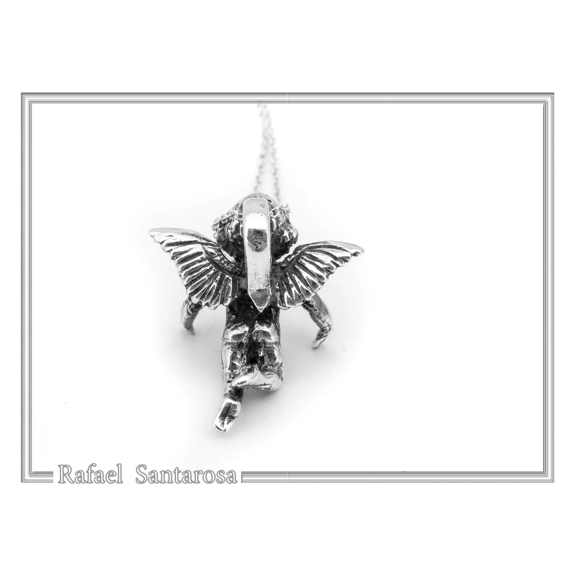 Greek Eros God of Love Angel Necklace Oxidized Sterling Silver Cupid Pendant — additional product image 7 from Rafael Santarosa Fine Jewelry