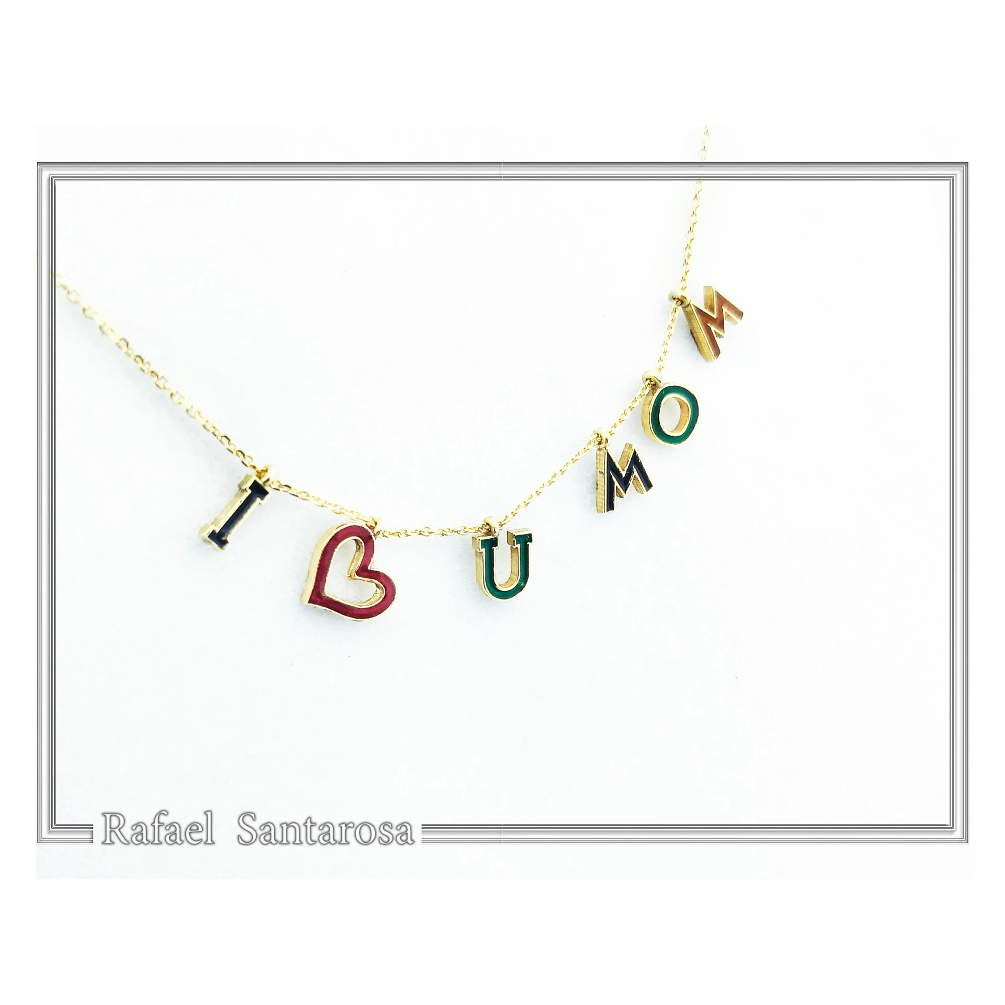 I LOVE U MOM Charm Personalised Necklace: Sterling Silver 18K Gold Filled Enamel Colored — additional product image 3 from Rafael Santarosa Fine Jewelry