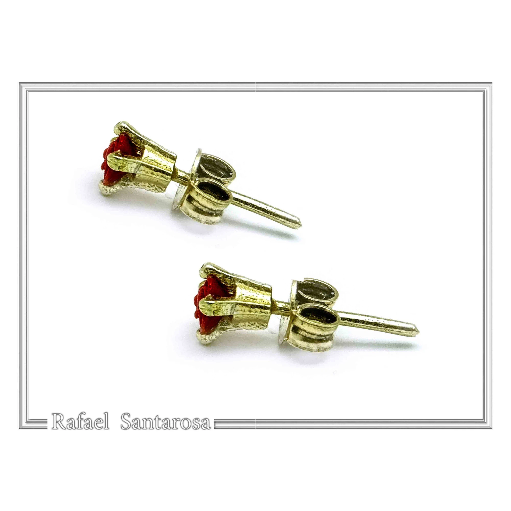 Handmade Red Rose Flower Stud Earrings: Alabaster & 18K Gold Filled Sterling Silver — additional product image 6 from Rafael Santarosa Fine Jewelry