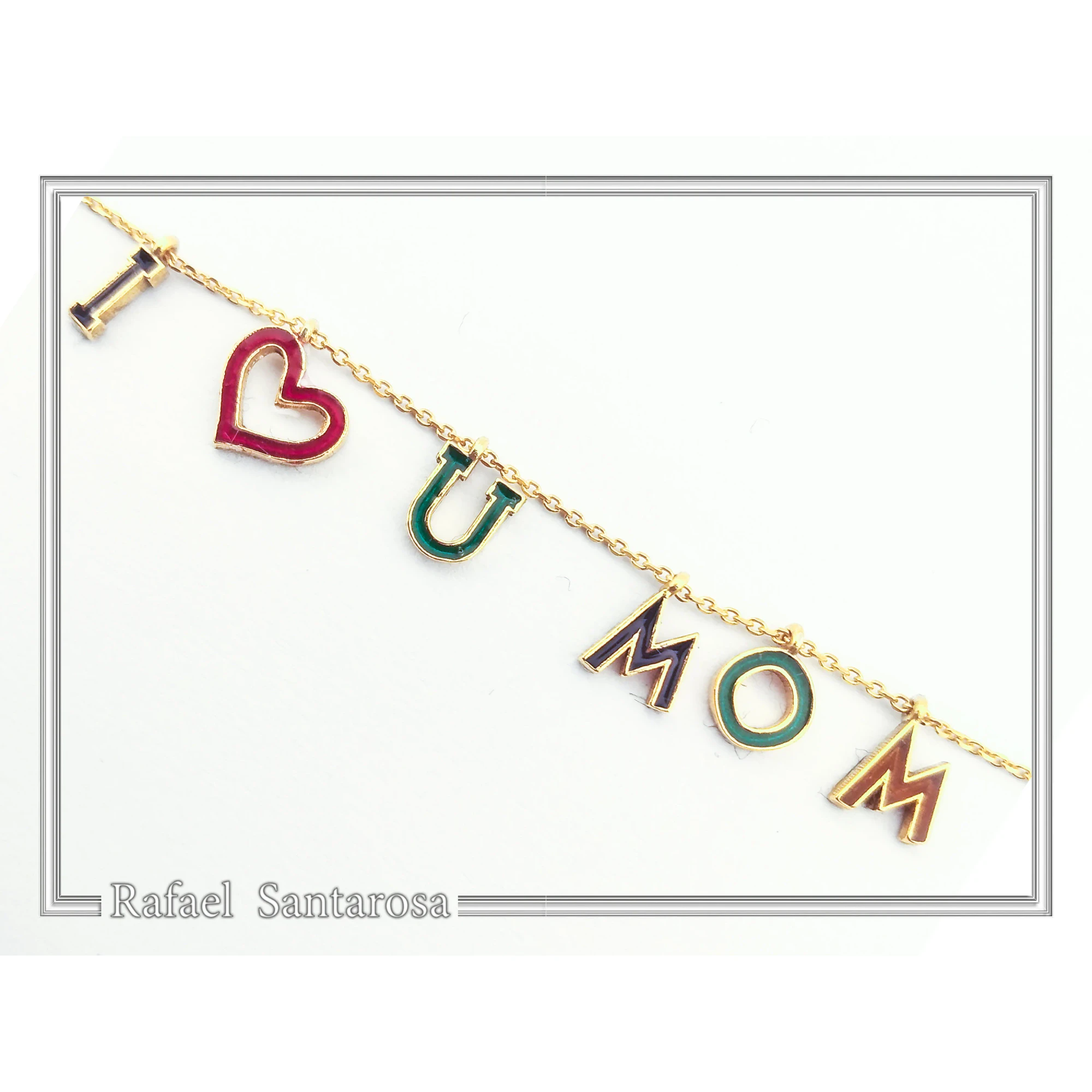 I LOVE U MOM Charm Personalised Necklace: Sterling Silver 18K Gold Filled Enamel Colored — additional product image 6 from Rafael Santarosa Fine Jewelry