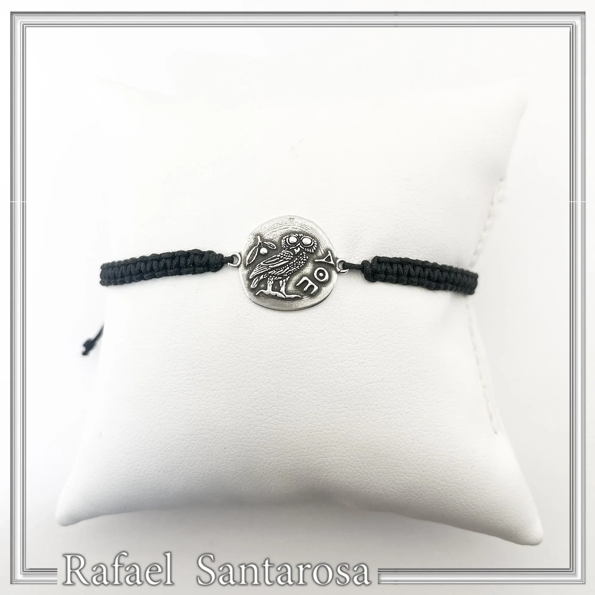 Owl Coin Tetradrachm macrame Oxidized Sterling Silver Bracelet: Greek Museum Jewelry — additional product image 7 from Rafael Santarosa Fine Jewelry