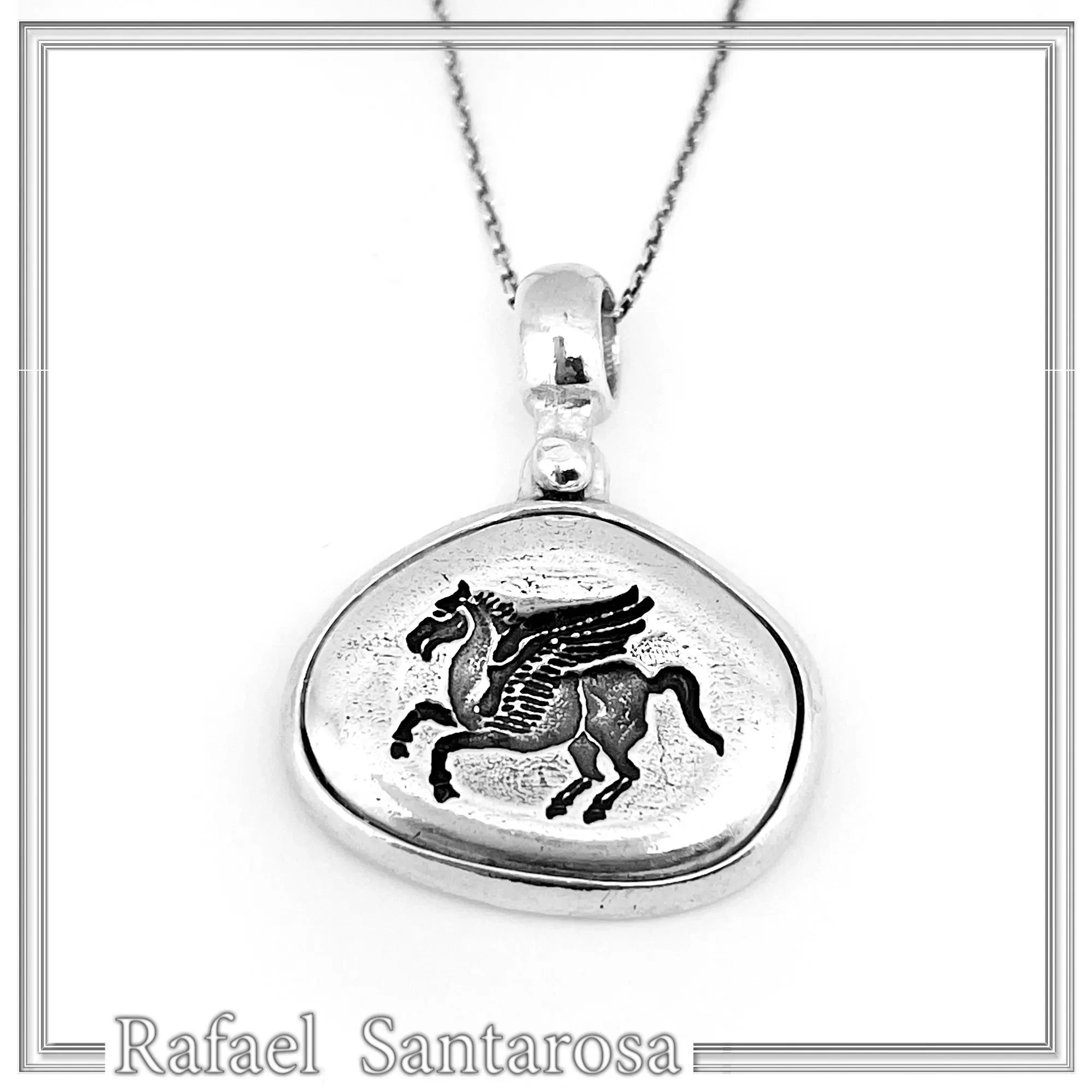 Pegasus Winget Horse seal Pendant: Oxidized Sterling Silver Greek Mythology Necklace — additional product image 3 from Rafael Santarosa Fine Jewelry