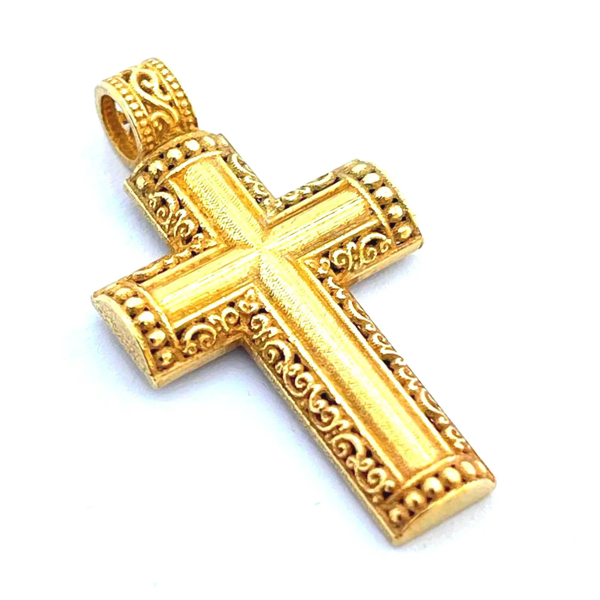 Byzantine Filigree Christian Religious Cross Pendant 18K Gold Filled Sterling Silver