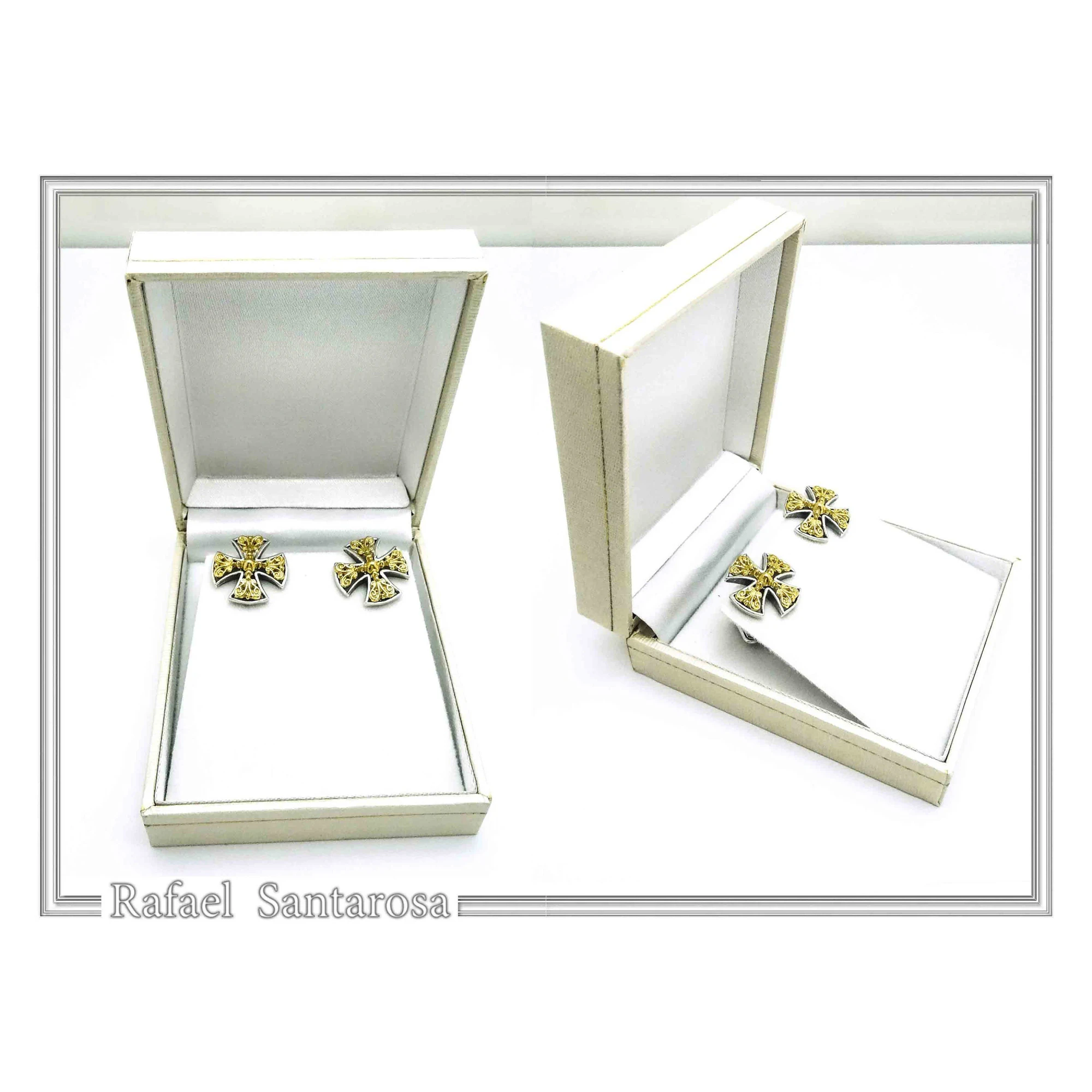Byzantine Religious Cross Cufflinks: Oxidized & 18k Gold Filled Filigree Sterling Silver Christian cufflinks — additional product image 9 from Rafael Santarosa Fine Jewelry