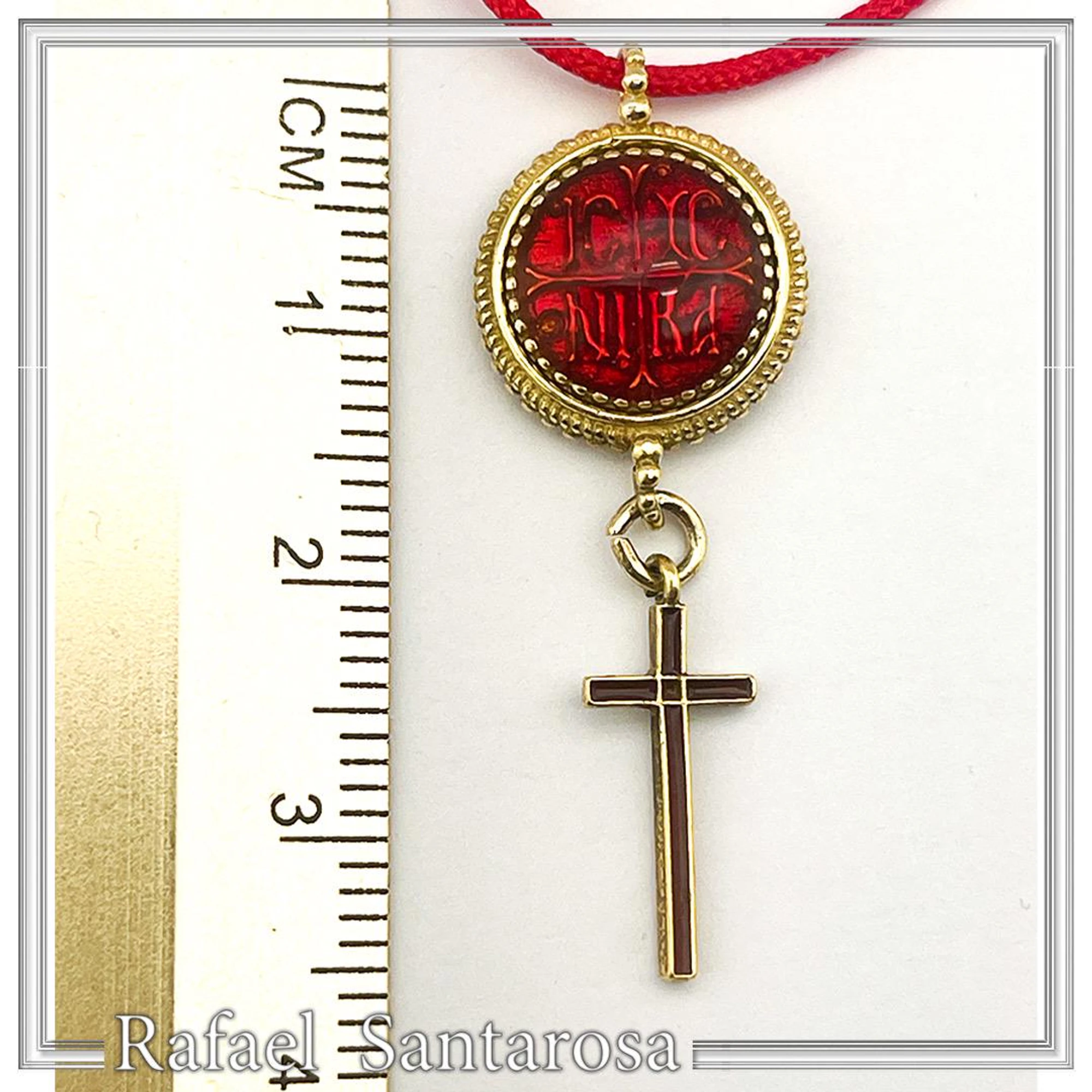 Konstantinato ICXC NIKA Cross Necklace: Red Enamel On 18K Gold-Filled Sterling Silver — additional product image 8 from Rafael Santarosa Fine Jewelry