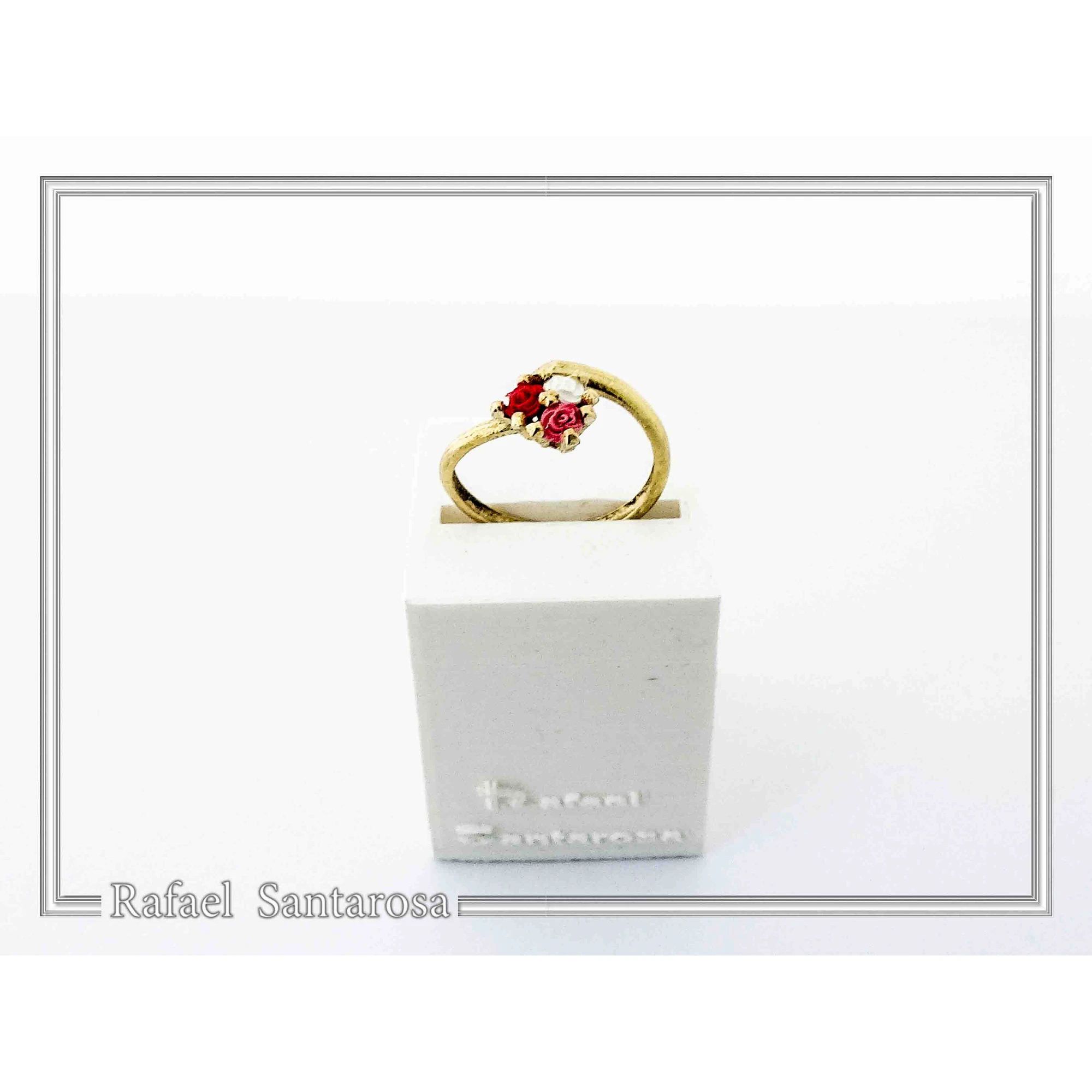 Alabaster Rose Flower Shaped Gems Bouquet Adjustable Ring: Sterling Silver 18K Gold Filled — additional product image 3 from Rafael Santarosa Fine Jewelry