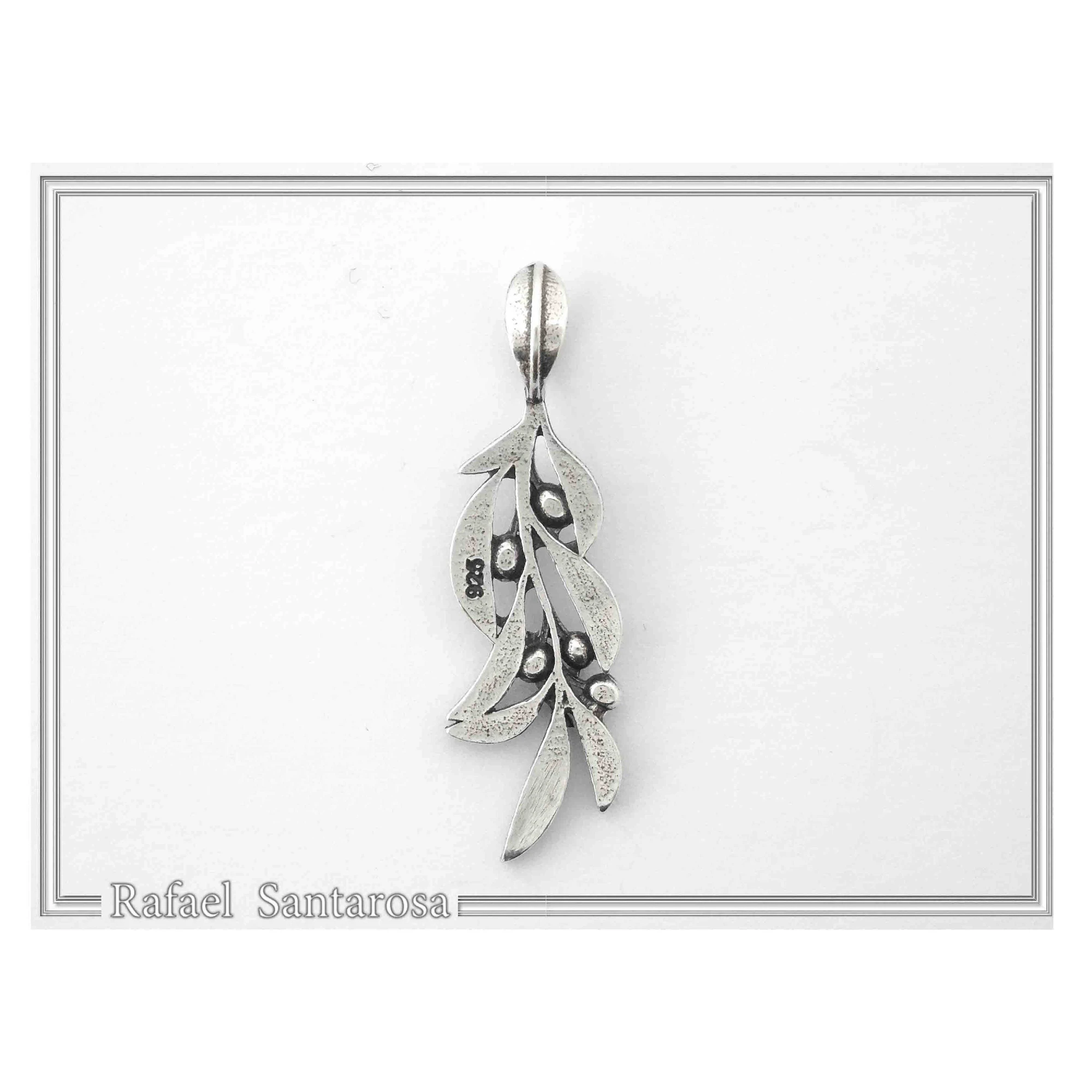 Oxidized Sterling Silver Olive Leaf Pendant: Greek Mythology Peace Symbol Necklace — additional product image 9 from Rafael Santarosa Fine Jewelry