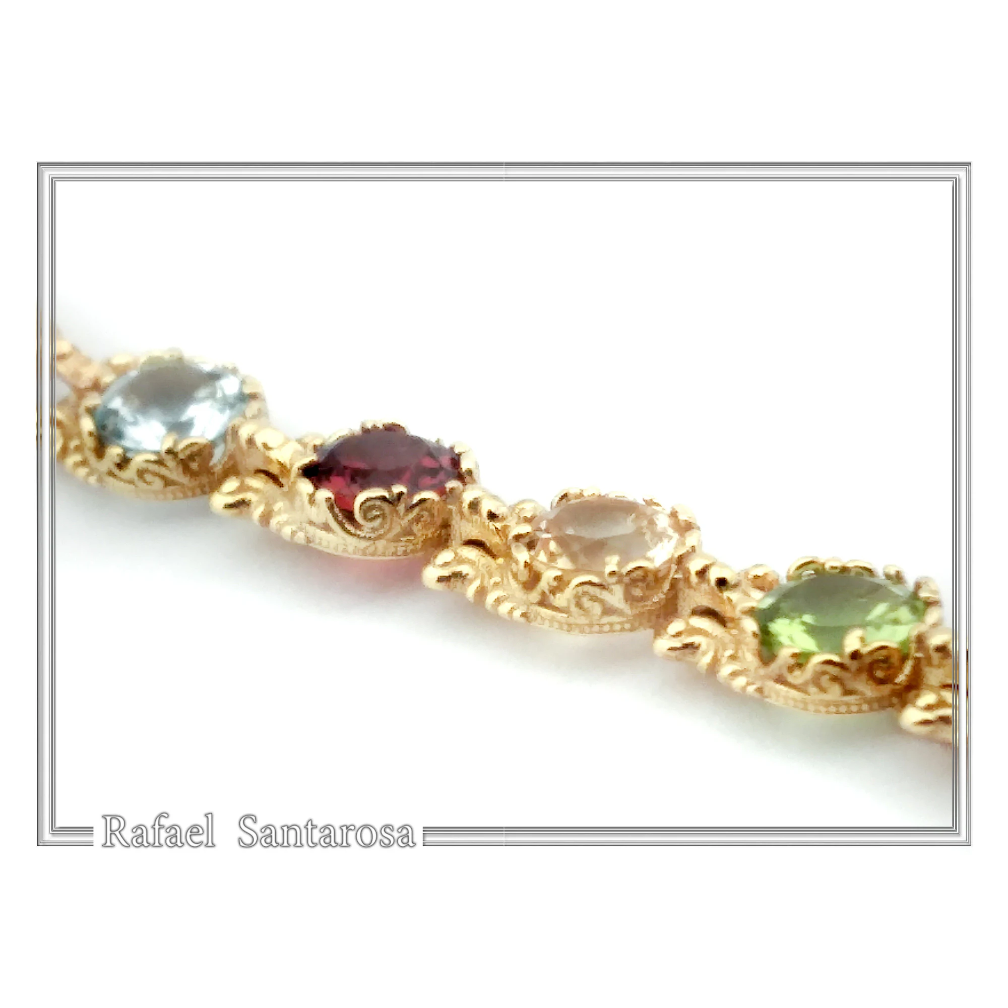 Filigree Natural Gemstones Pendant with Byzantine ornaments on bezel: 18K Gold-Filled Sterling Silver — additional product image 6 from Rafael Santarosa Fine Jewelry