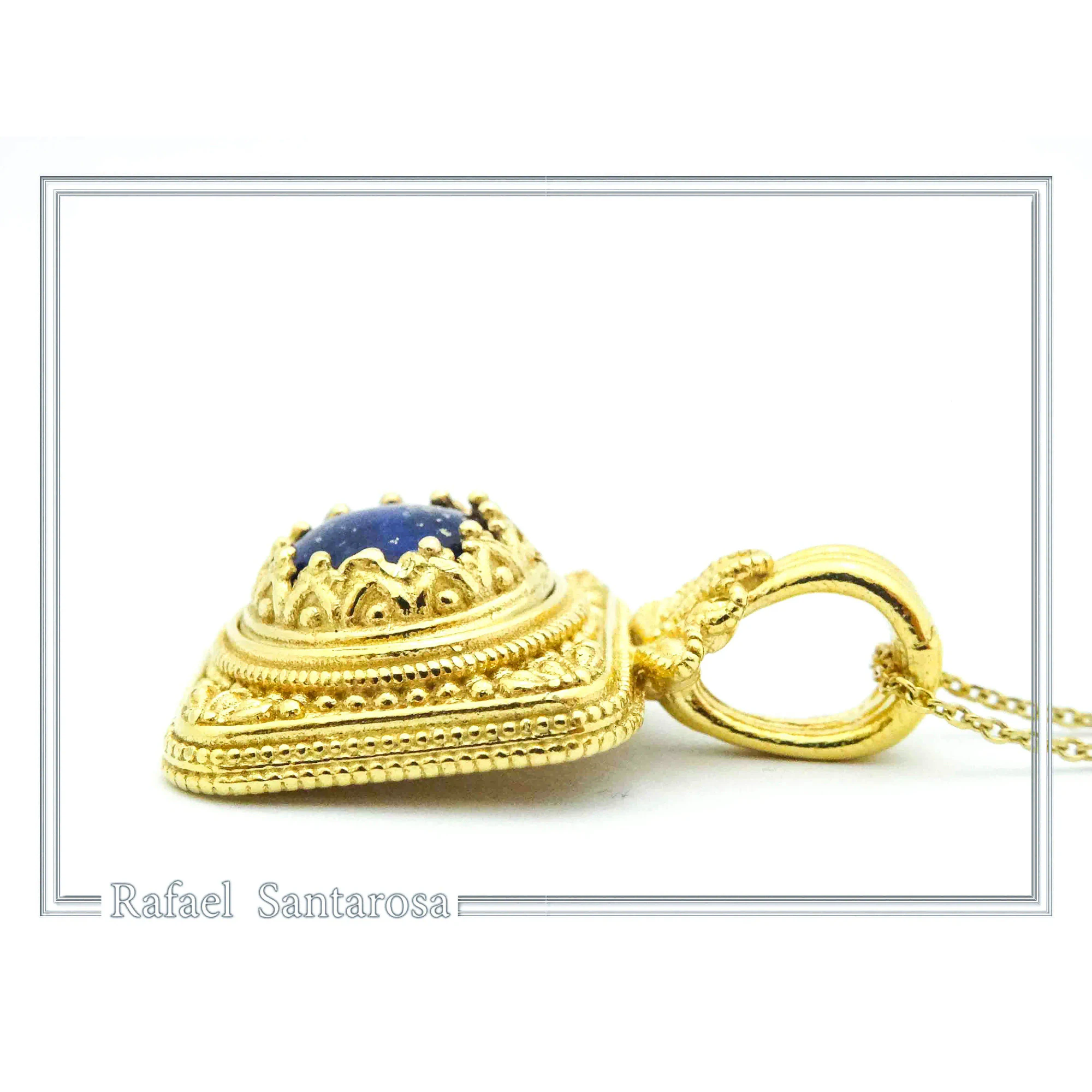 Genuine Lapis Lazuli Byzantine Filigree handmade Pendant: Sterling Silver Gold Filled — additional product image 5 from Rafael Santarosa Fine Jewelry