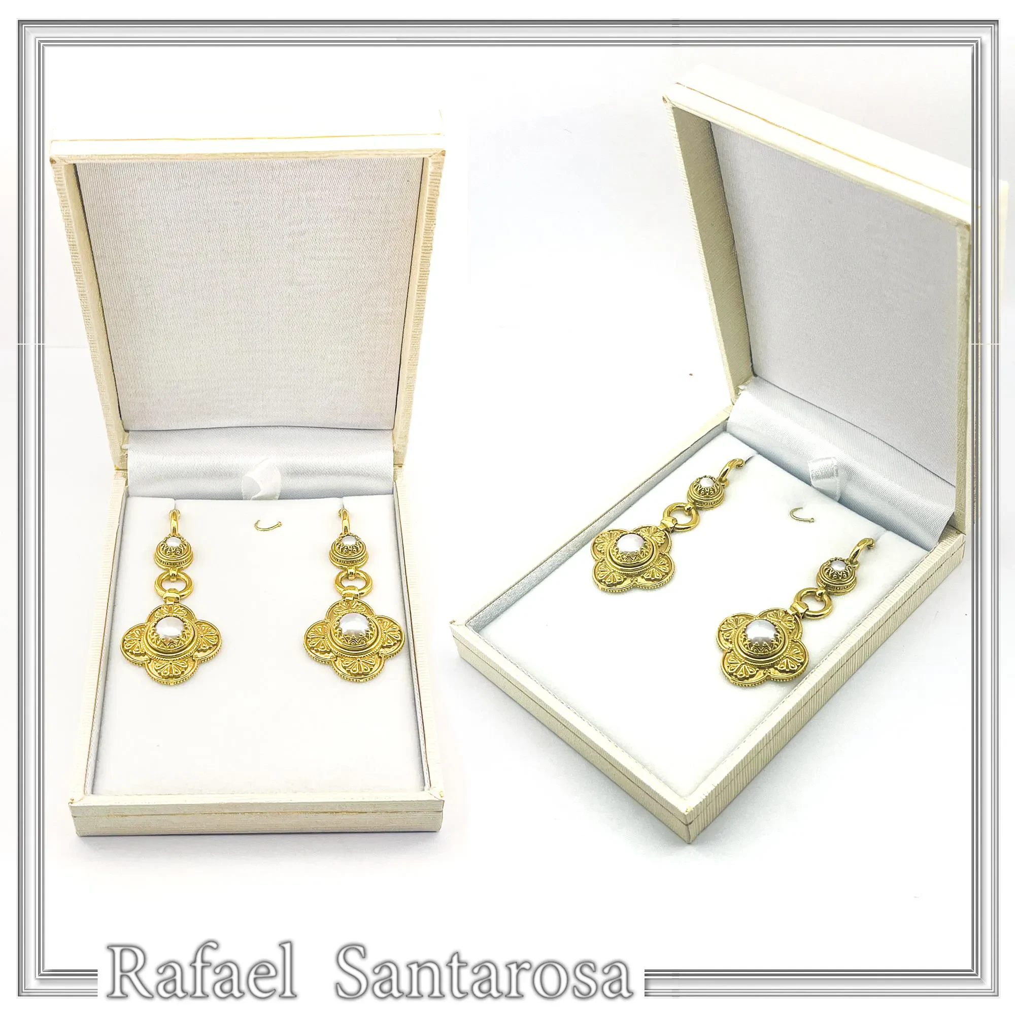 Byzantine Cross Filigree Dangle Earrings: Natural Pearl 18k Gold-Filled sterling silver — additional product image 10 from Rafael Santarosa Fine Jewelry