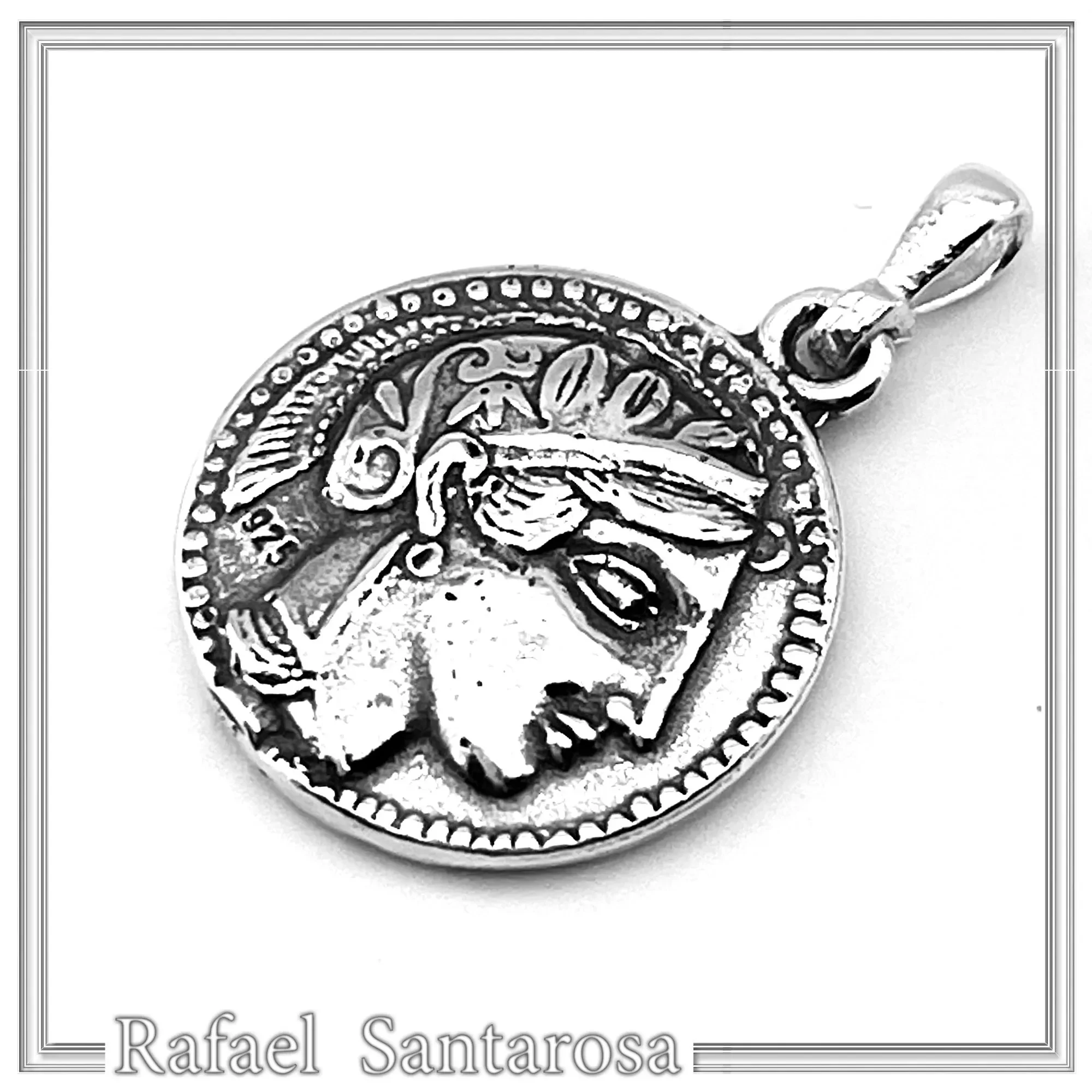 Ancient Greek Tetradrachm Owl Coin Pendant: Athena Wisdom Goddess Oxidized Sterling Silver Museum replica — additional product image 6 from Rafael Santarosa Fine Jewelry