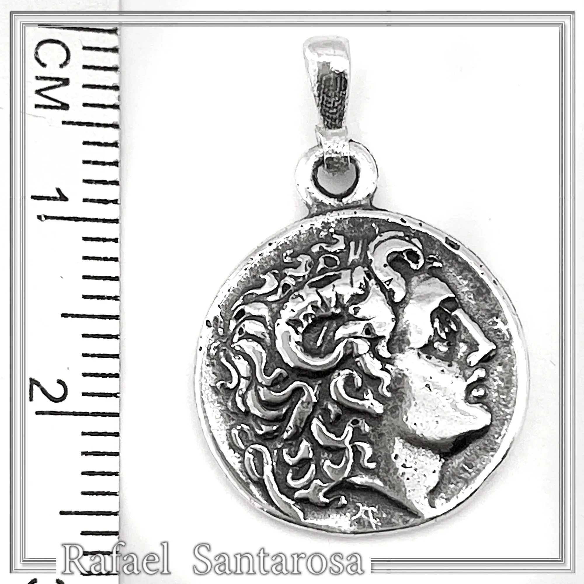 Ancient Greek sterling silver tetradrachm pendant with deified Alexander the Macedon, Lysimachus coin museum replica — additional product image 9 from Rafael Santarosa Fine Jewelry