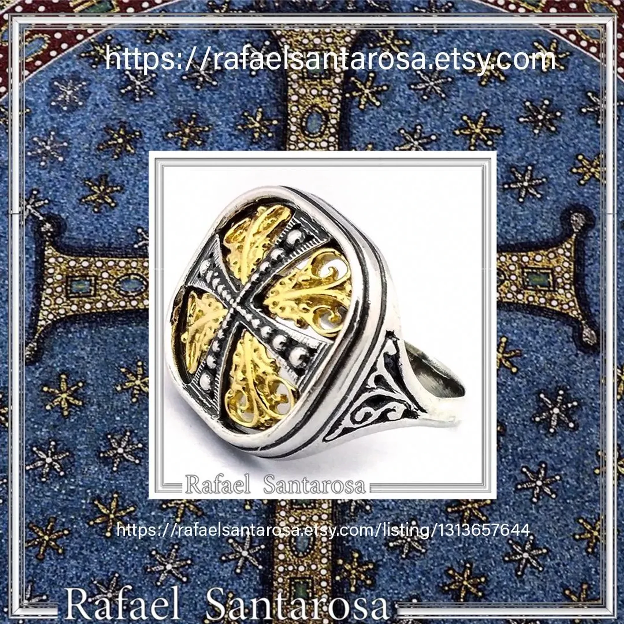 Byzantine Cross Statement Ring: Sterling Silver, 18K Gold Filled, Greek Orthodox Religious Ring — additional product image 10 from Rafael Santarosa Fine Jewelry