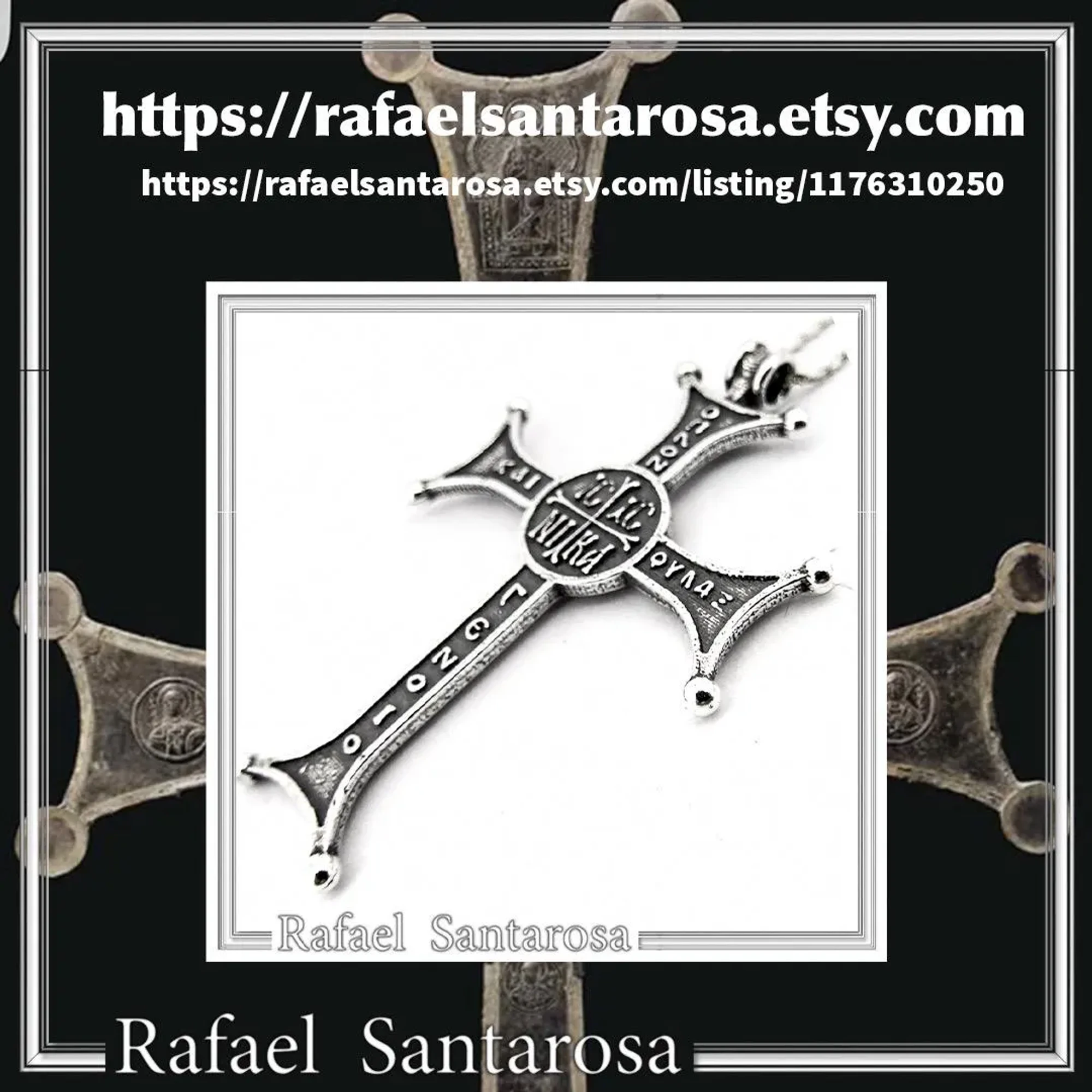 Christian Prayer Engraved Byzantine IC XC NIKA Cross Talisman "Be My Arms and Protection" — additional product image 10 from Rafael Santarosa Fine Jewelry