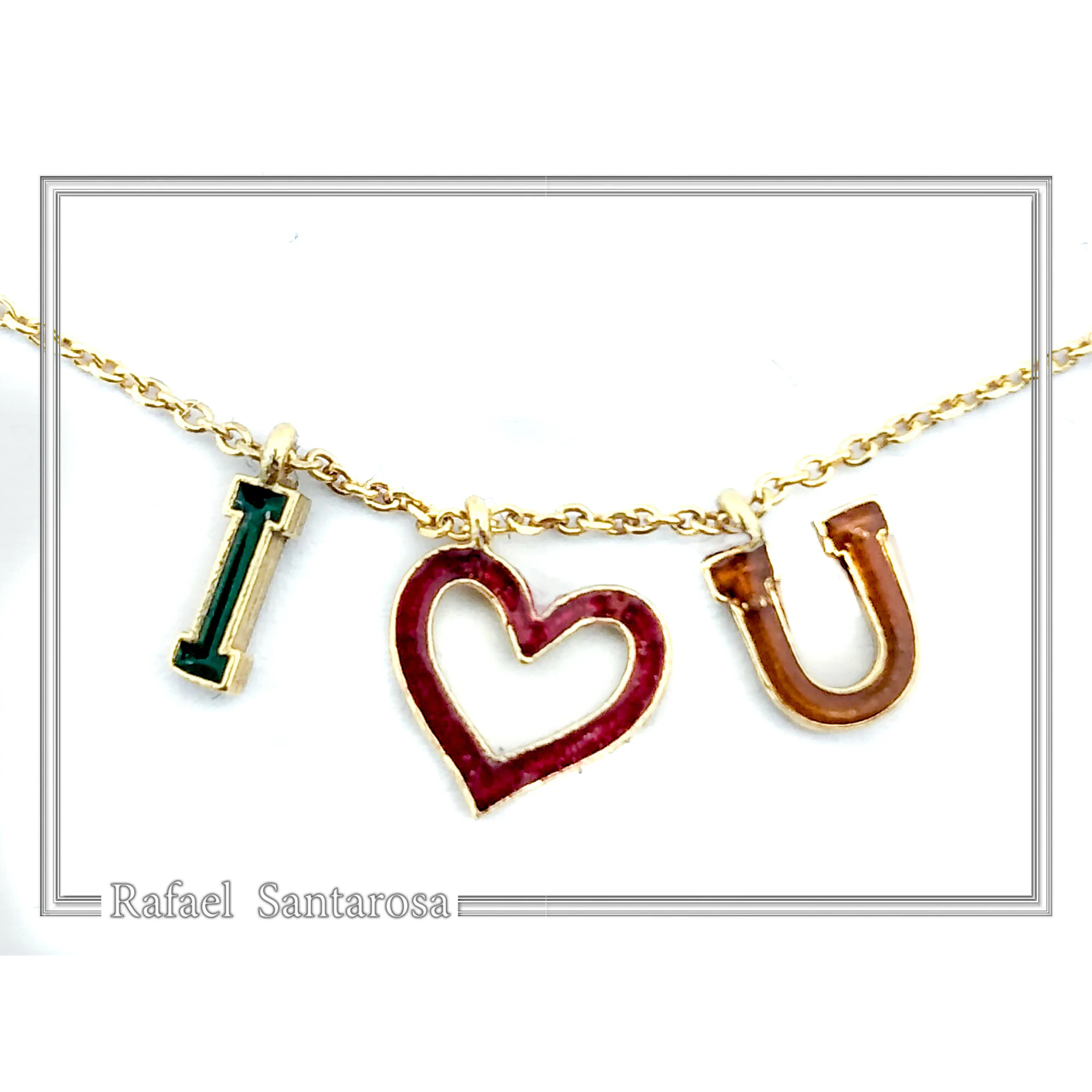Personalized "I Love You" Red Heart Necklace: Sterling Silver 18K Gold Filled, Red Enamel — additional product image 2 from Rafael Santarosa Fine Jewelry