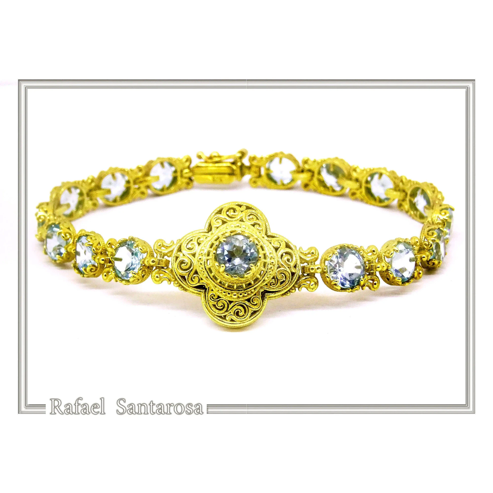 Byzantine Filigree Gemstone Beaded Cross Bracelet: Genuine topaz on 18K Gold Filled silver — additional product image 2 from Rafael Santarosa Fine Jewelry