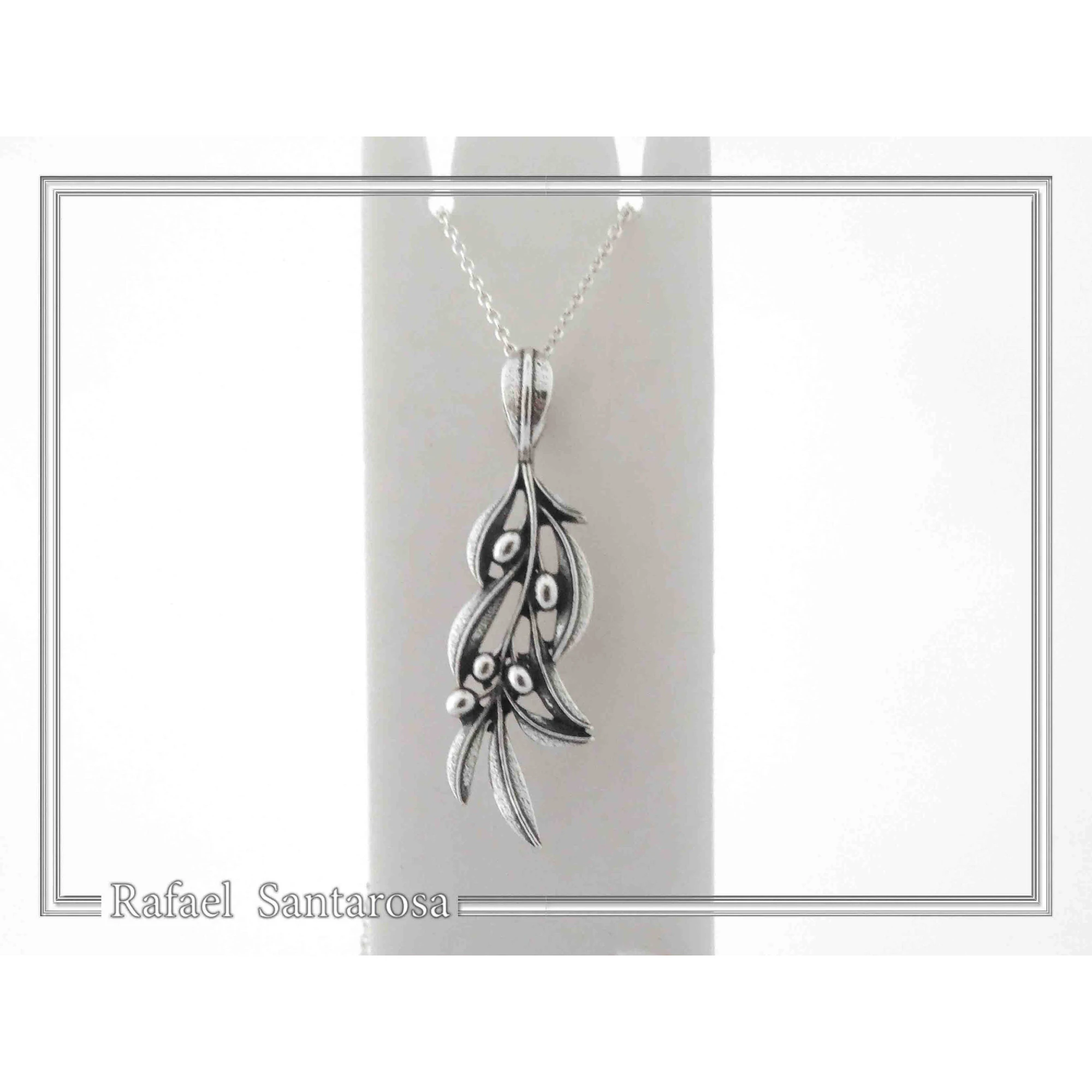 Oxidized Sterling Silver Olive Leaf Pendant: Greek Mythology Peace Symbol Necklace — additional product image 5 from Rafael Santarosa Fine Jewelry