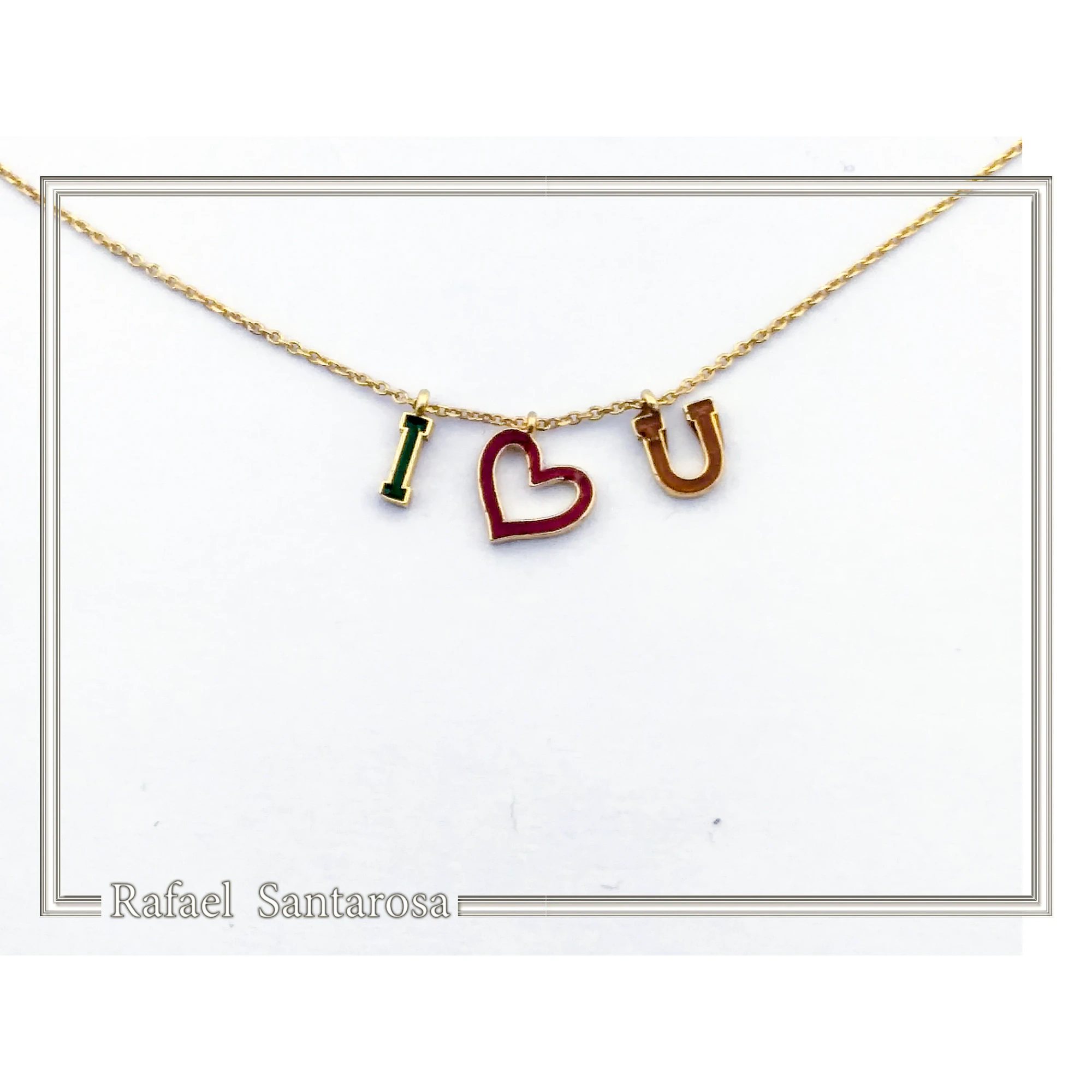 Personalized "I Love You" Red Heart Necklace: Sterling Silver 18K Gold Filled, Red Enamel — additional product image 7 from Rafael Santarosa Fine Jewelry
