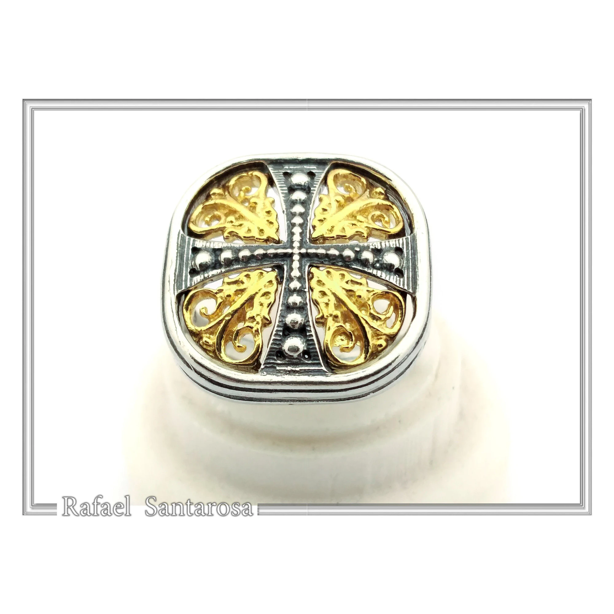 Byzantine Cross Statement Ring: Sterling Silver, 18K Gold Filled, Greek Orthodox Religious Ring — additional product image 5 from Rafael Santarosa Fine Jewelry