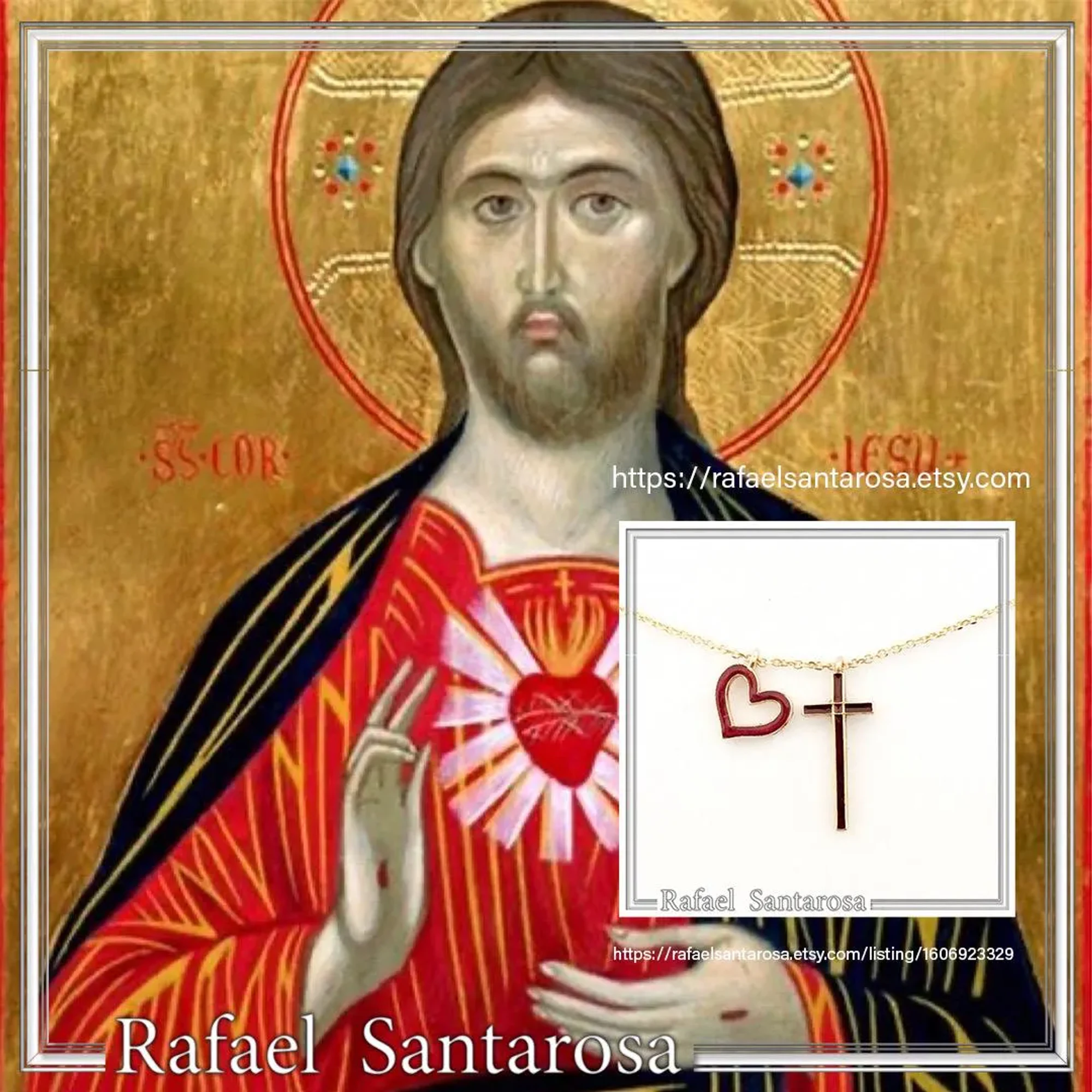 I Love Jesus Cross & Heart Minimalistic Necklace: Red Enamel, Sterling Silver 18K Gold Filled — additional product image 10 from Rafael Santarosa Fine Jewelry