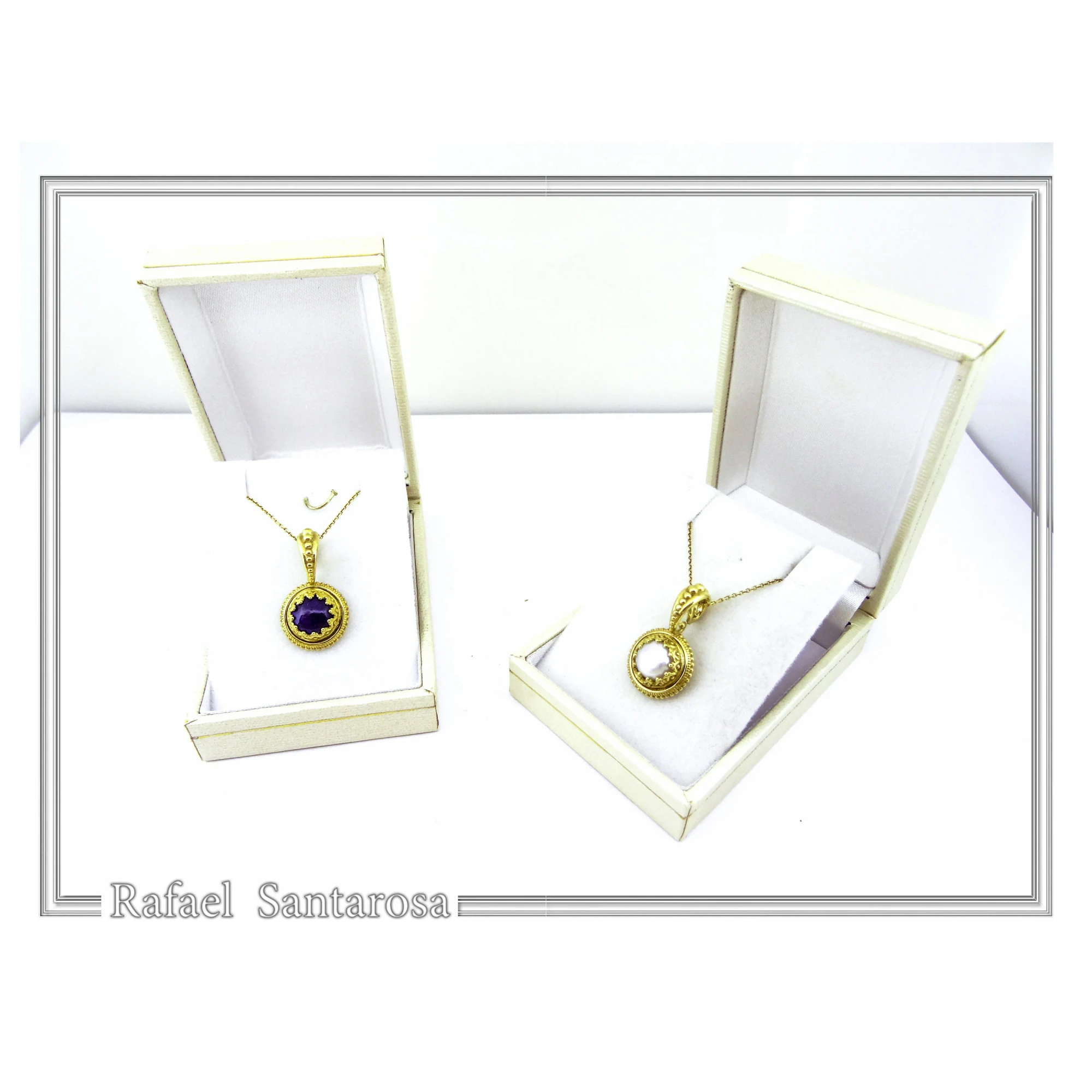 Genuine Lapis Lazuli Greek Filigree Pendant: Sterling Silver 18K Gold Filled Natural Pearl Necklace — additional product image 10 from Rafael Santarosa Fine Jewelry