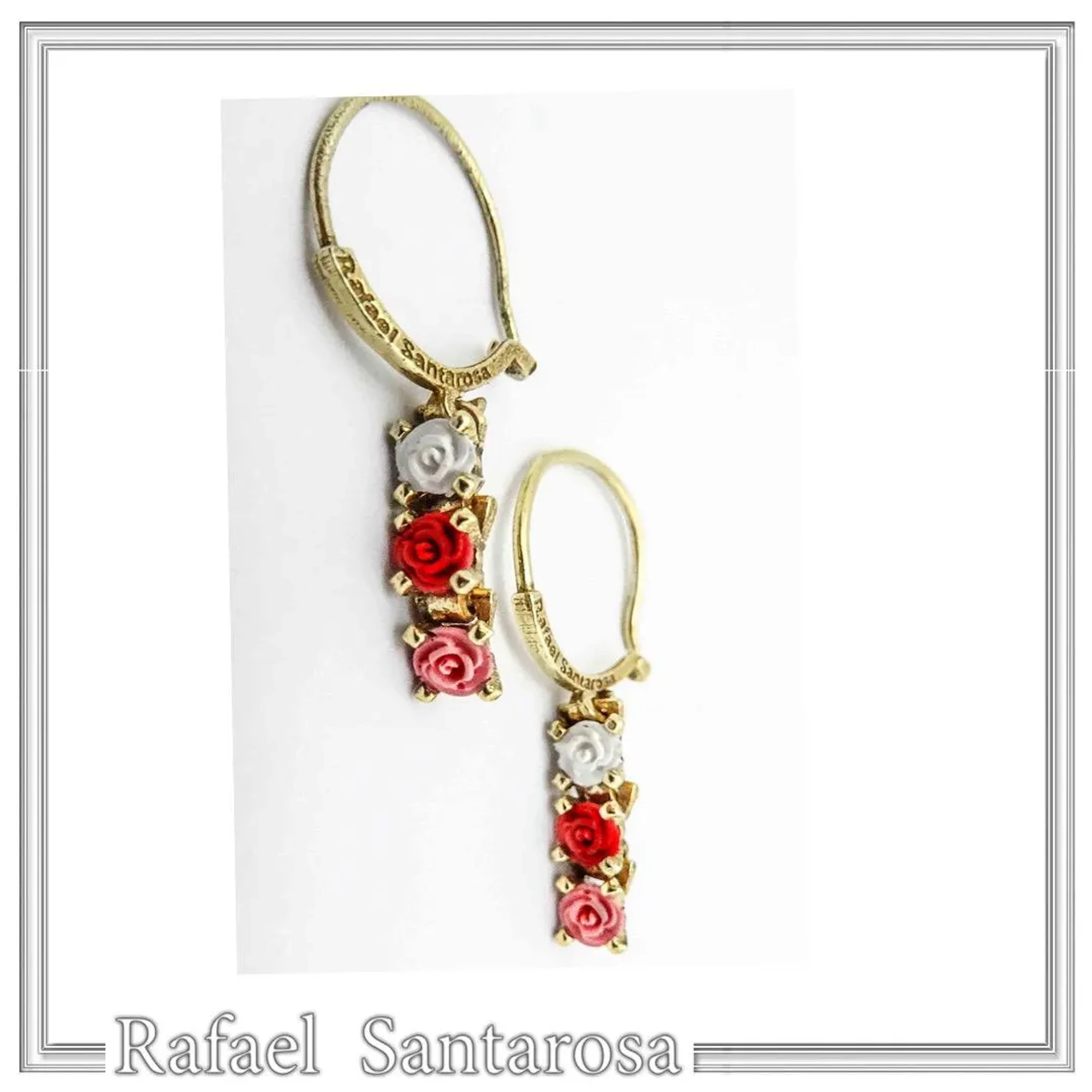Alabaster Rose Flowers Gems Drop Earrings Romantic Floral Jewelry: 18K Gold Filled Sterling Silver — additional product image 4 from Rafael Santarosa Fine Jewelry