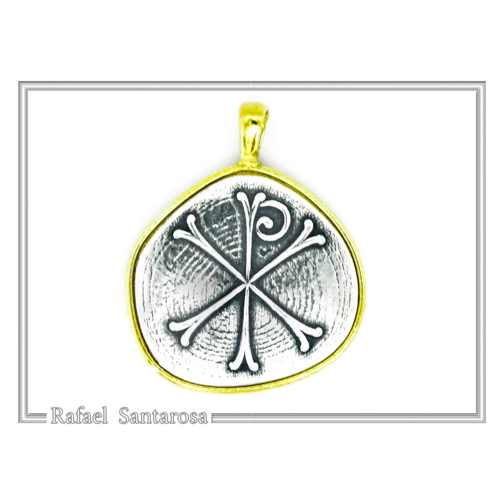 Chi Ro Jesus Name Christogram Pendant: Oxidized Sterling Silver Charm on Gold-Filled Base — additional product image 5 from Rafael Santarosa Fine Jewelry