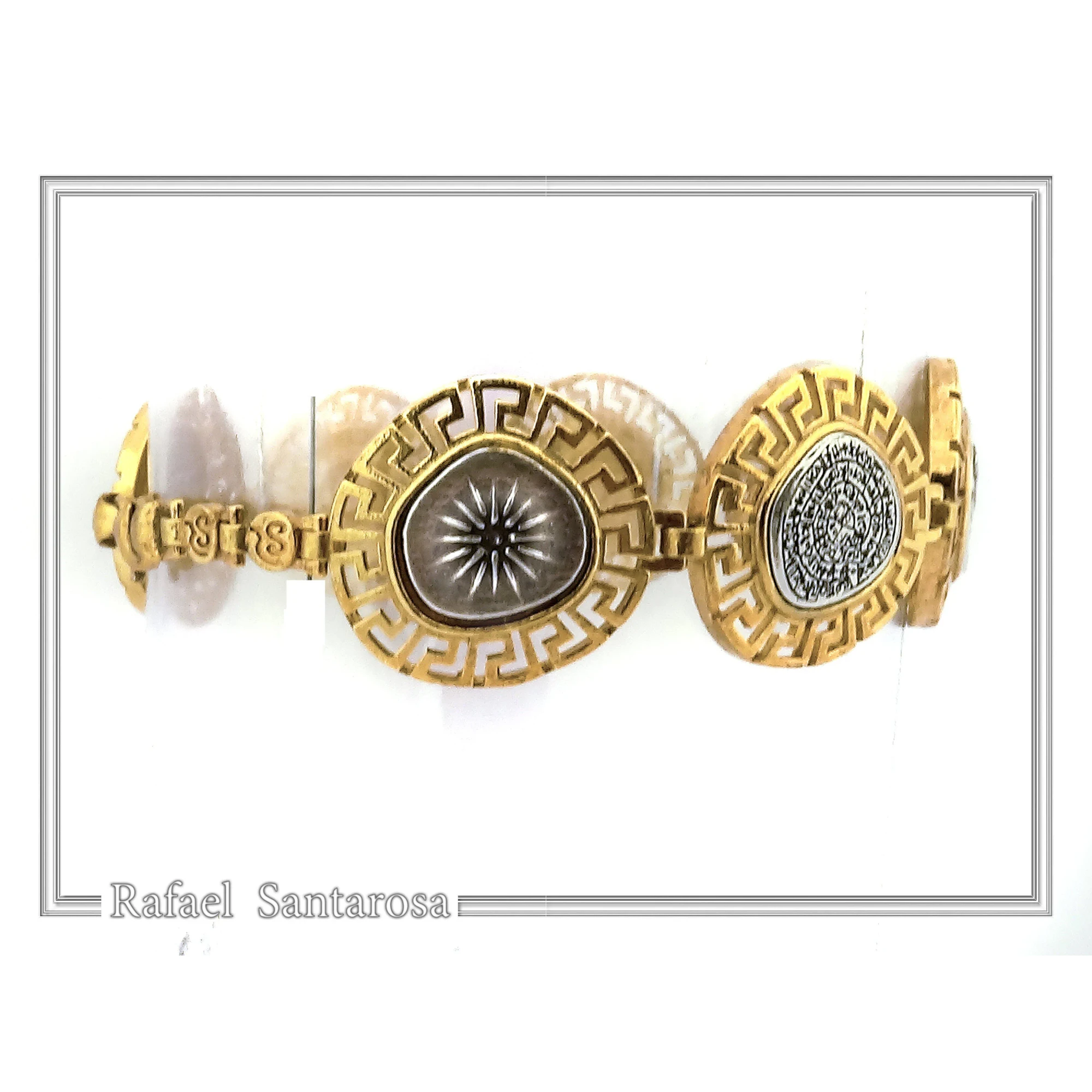 Ancient Greek Coin Greek key Beaded Bracelet: Oxidised and 18K Gold Filled Sterling Silver — additional product image 7 from Rafael Santarosa Fine Jewelry